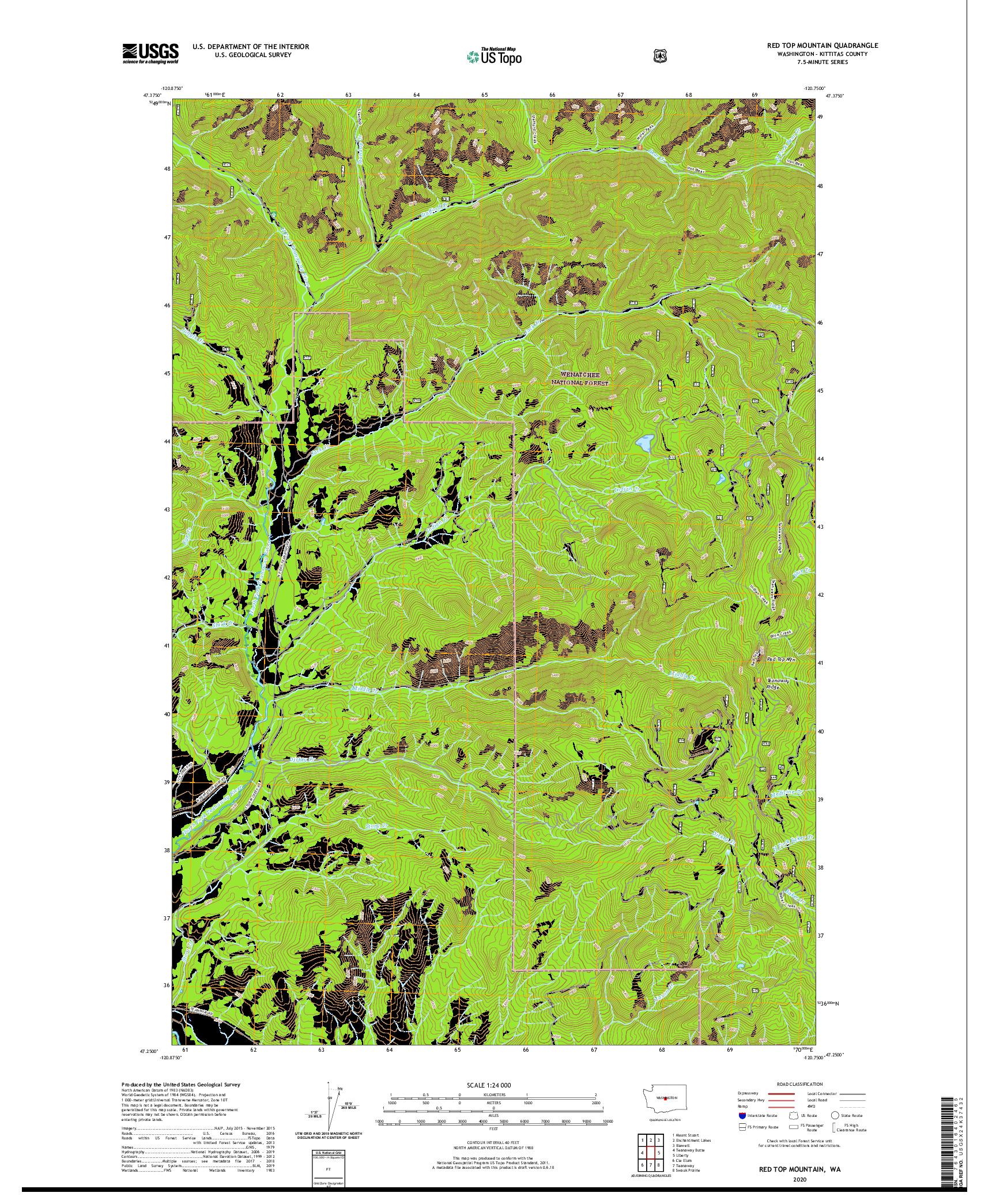 USGS US TOPO 7.5-MINUTE MAP FOR RED TOP MOUNTAIN, WA 2020