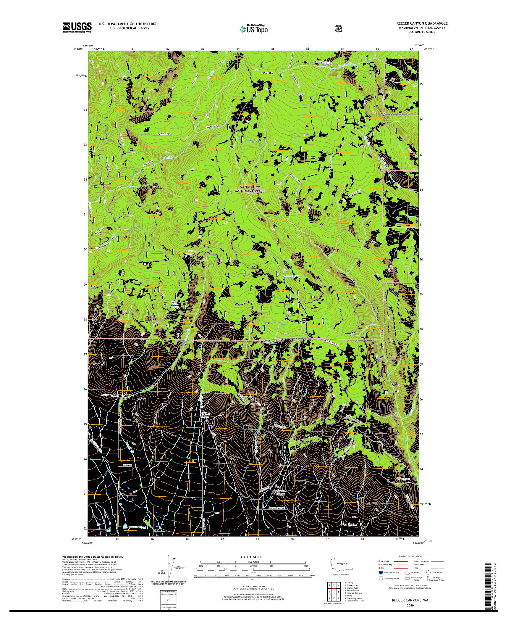 USGS US TOPO 7.5-MINUTE MAP FOR REECER CANYON, WA 2020