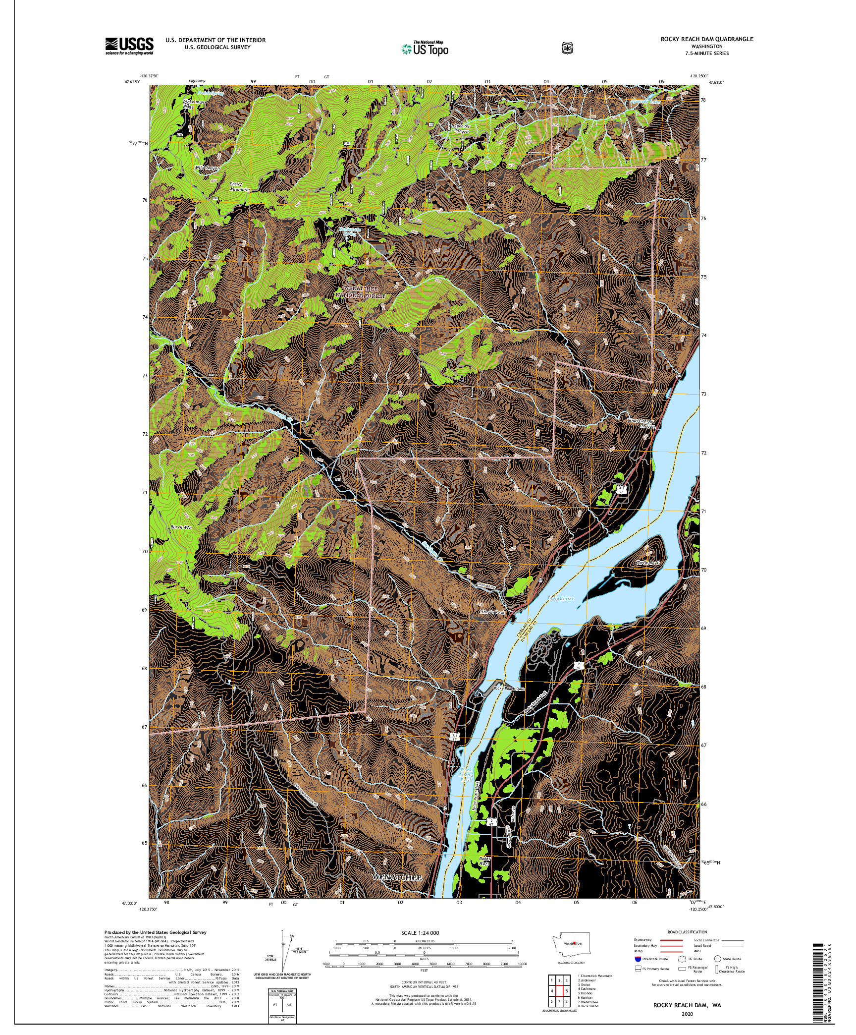USGS US TOPO 7.5-MINUTE MAP FOR ROCKY REACH DAM, WA 2020