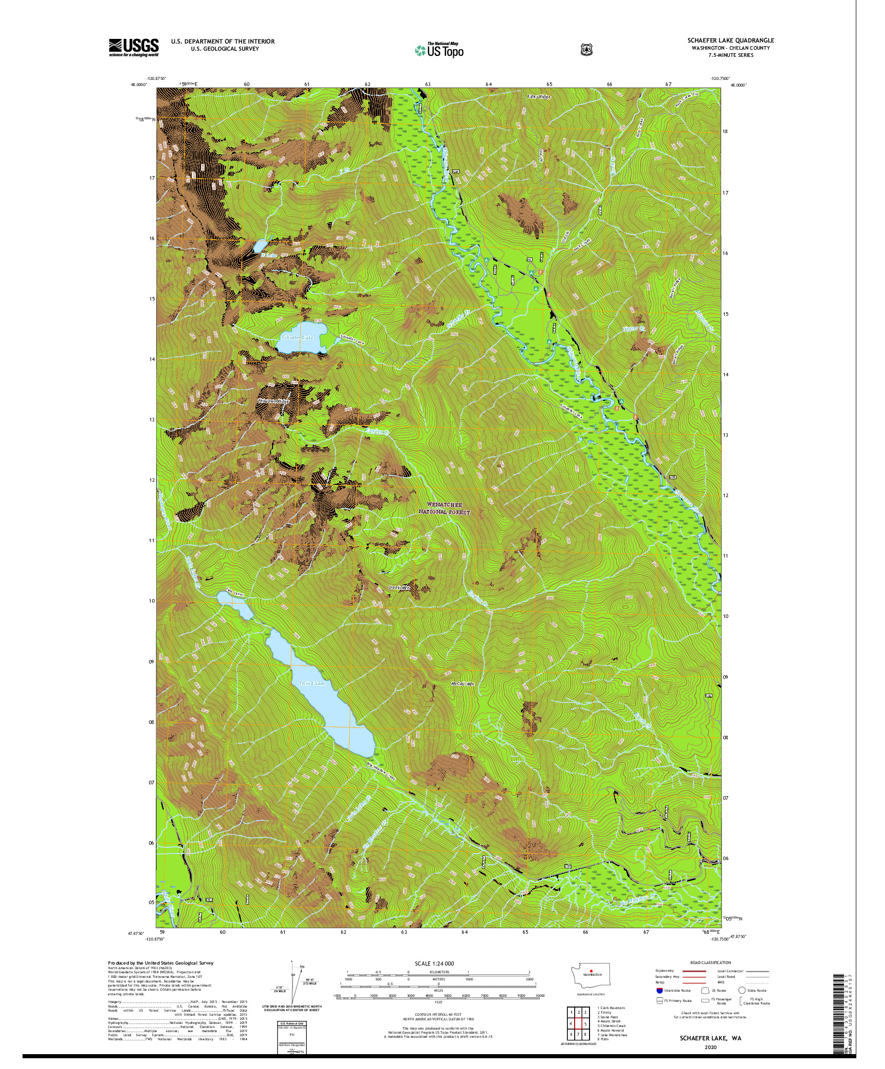 USGS US TOPO 7.5-MINUTE MAP FOR SCHAEFER LAKE, WA 2020