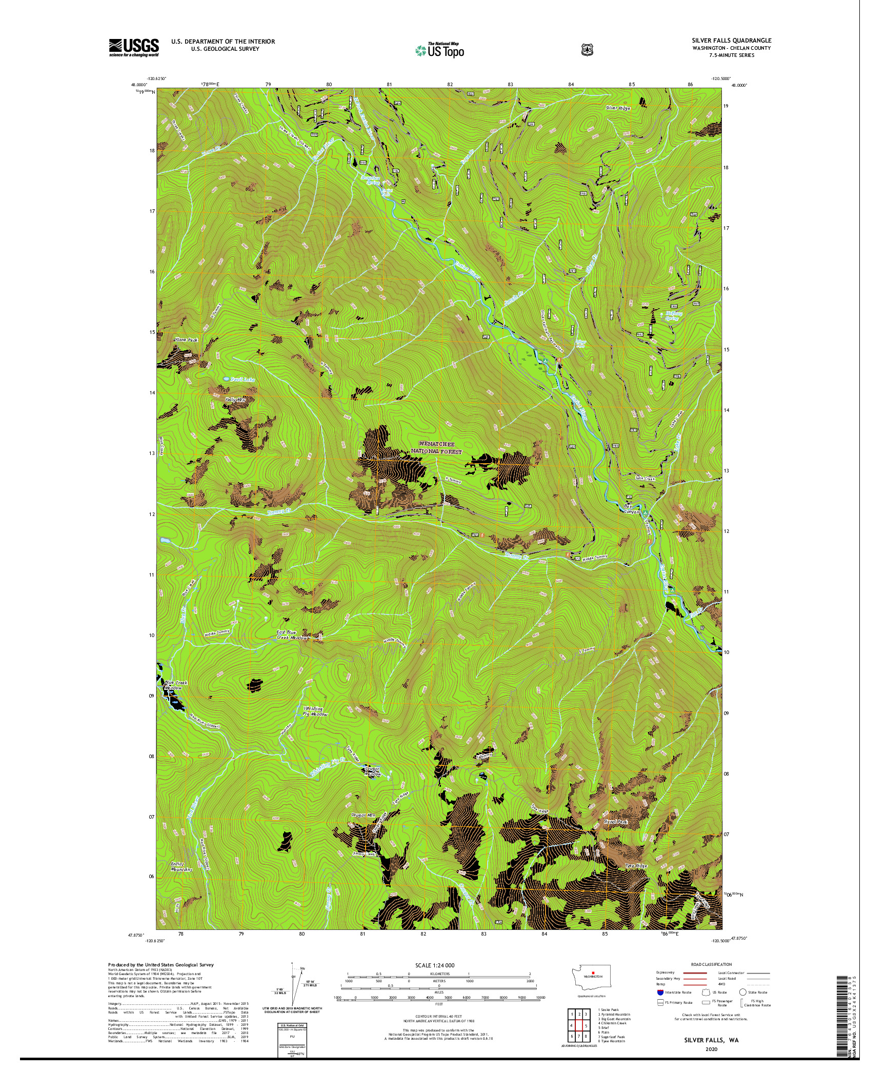 USGS US TOPO 7.5-MINUTE MAP FOR SILVER FALLS, WA 2020