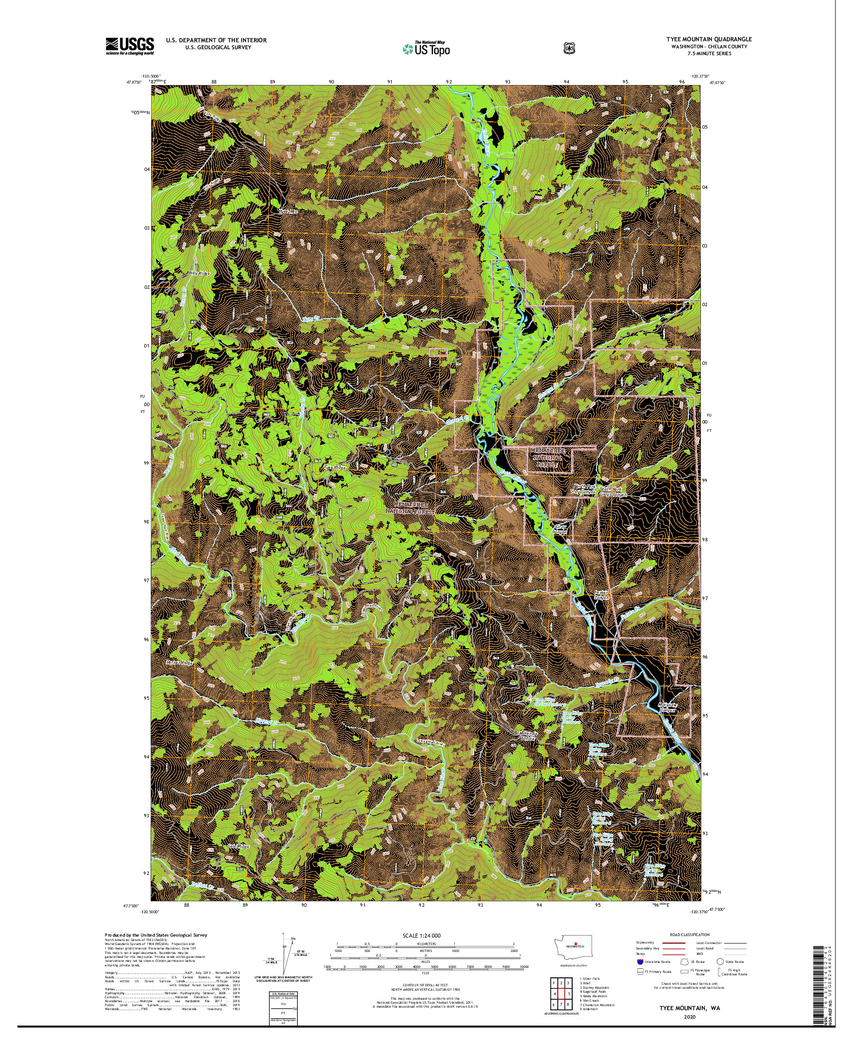 USGS US TOPO 7.5-MINUTE MAP FOR TYEE MOUNTAIN, WA 2020