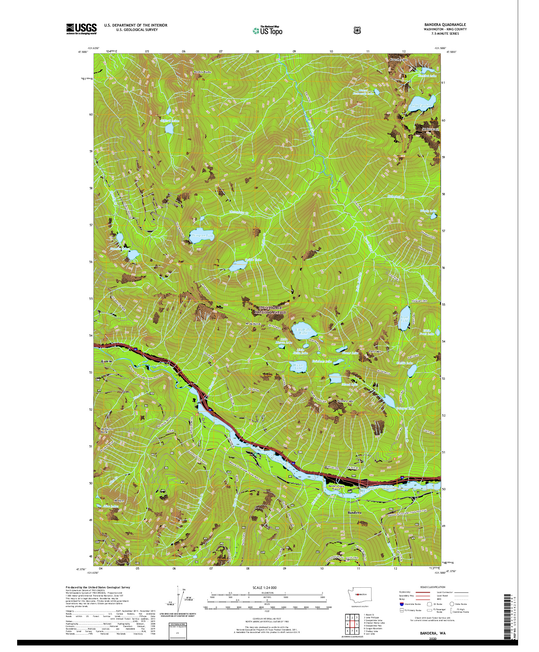 USGS US TOPO 7.5-MINUTE MAP FOR BANDERA, WA 2020