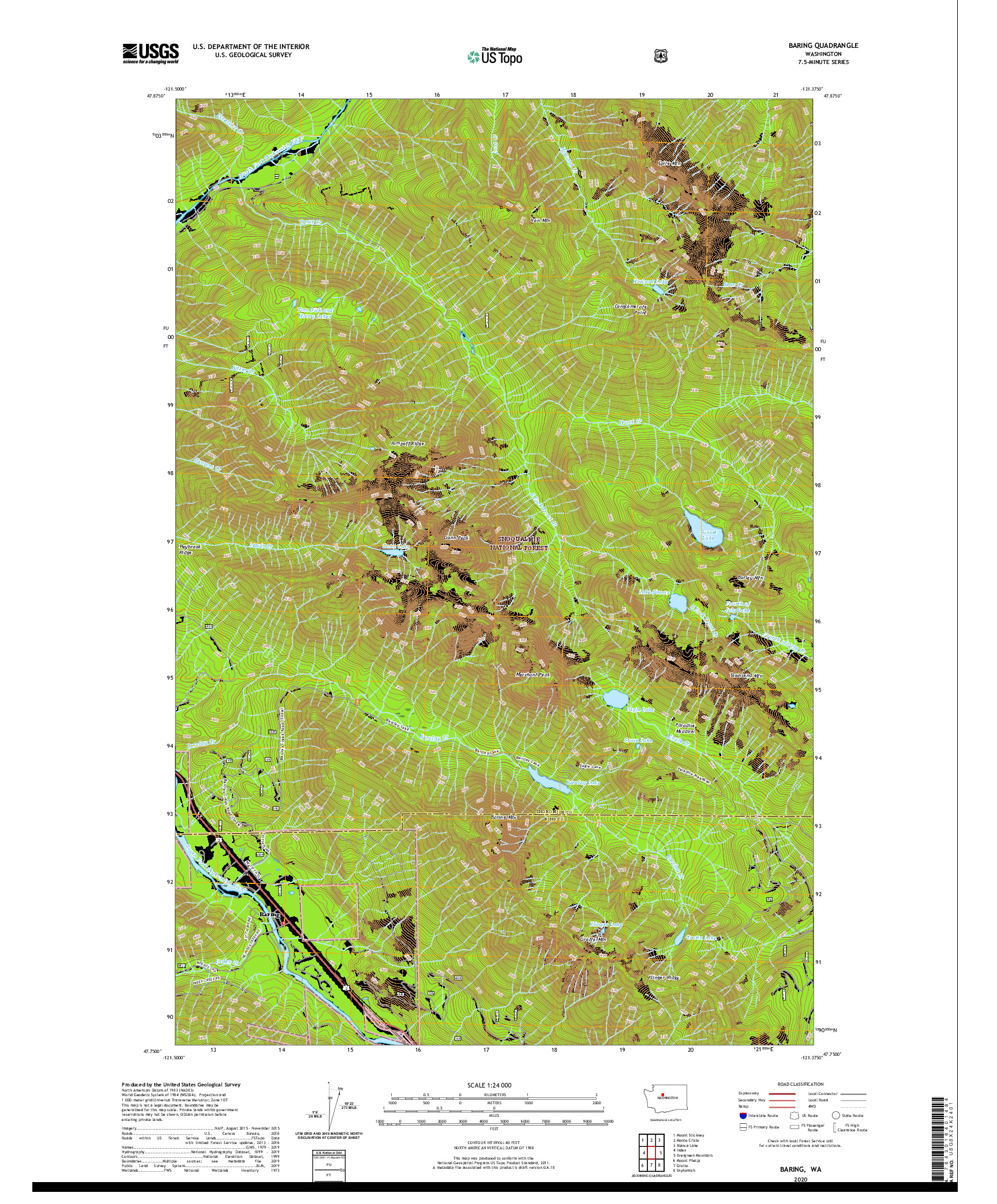 USGS US TOPO 7.5-MINUTE MAP FOR BARING, WA 2020