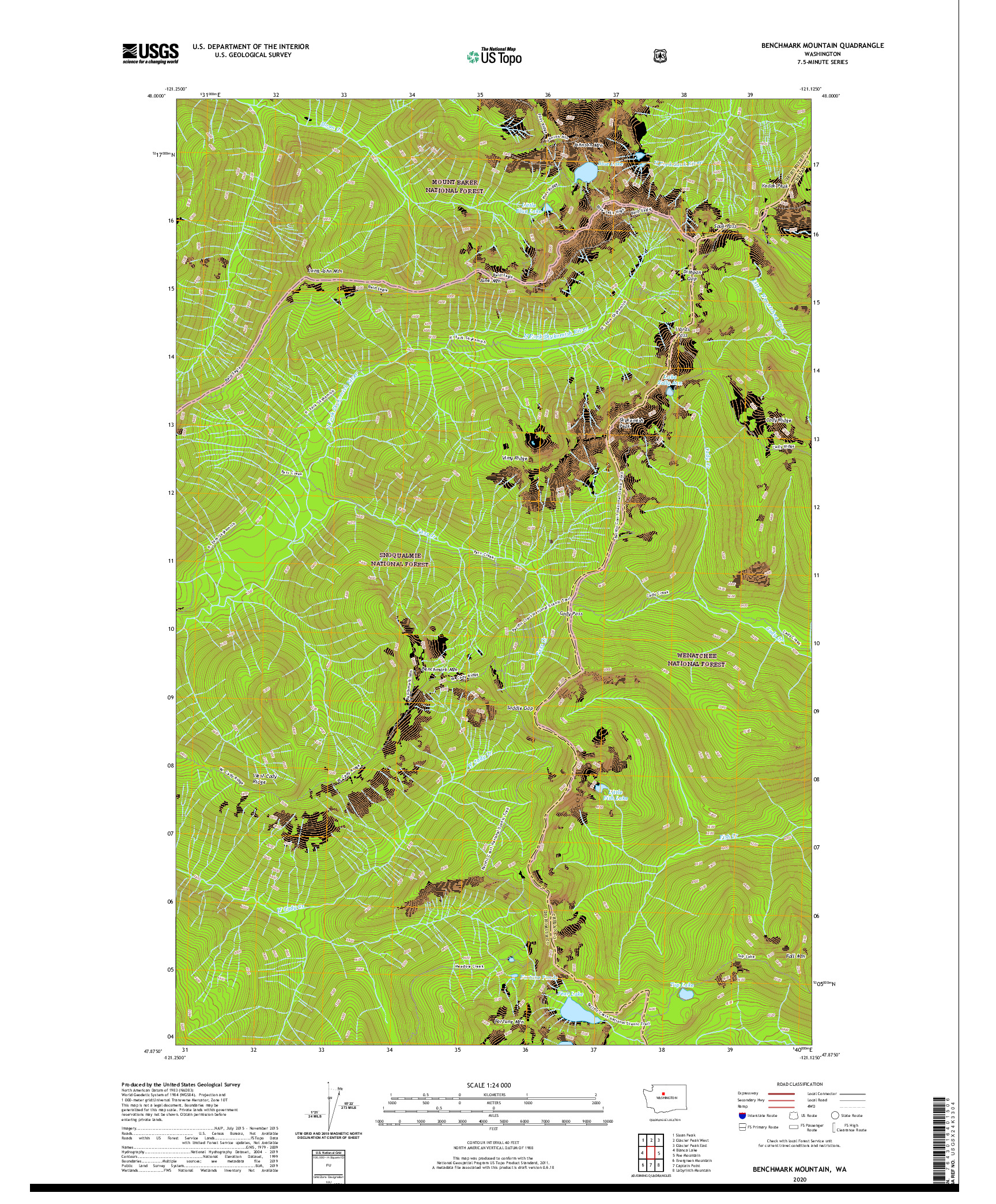 USGS US TOPO 7.5-MINUTE MAP FOR BENCHMARK MOUNTAIN, WA 2020