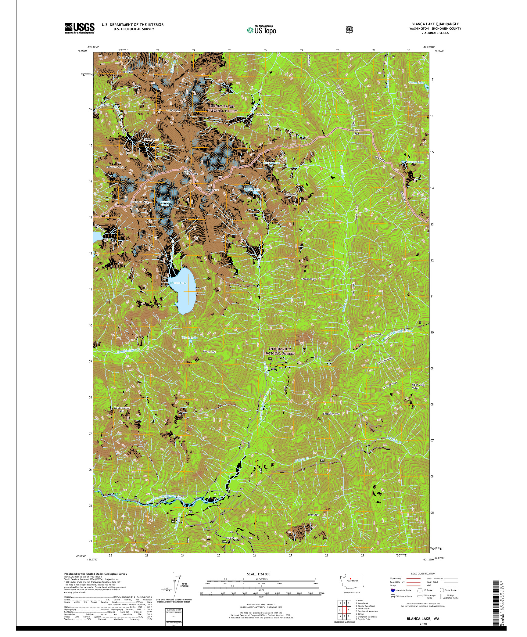USGS US TOPO 7.5-MINUTE MAP FOR BLANCA LAKE, WA 2020
