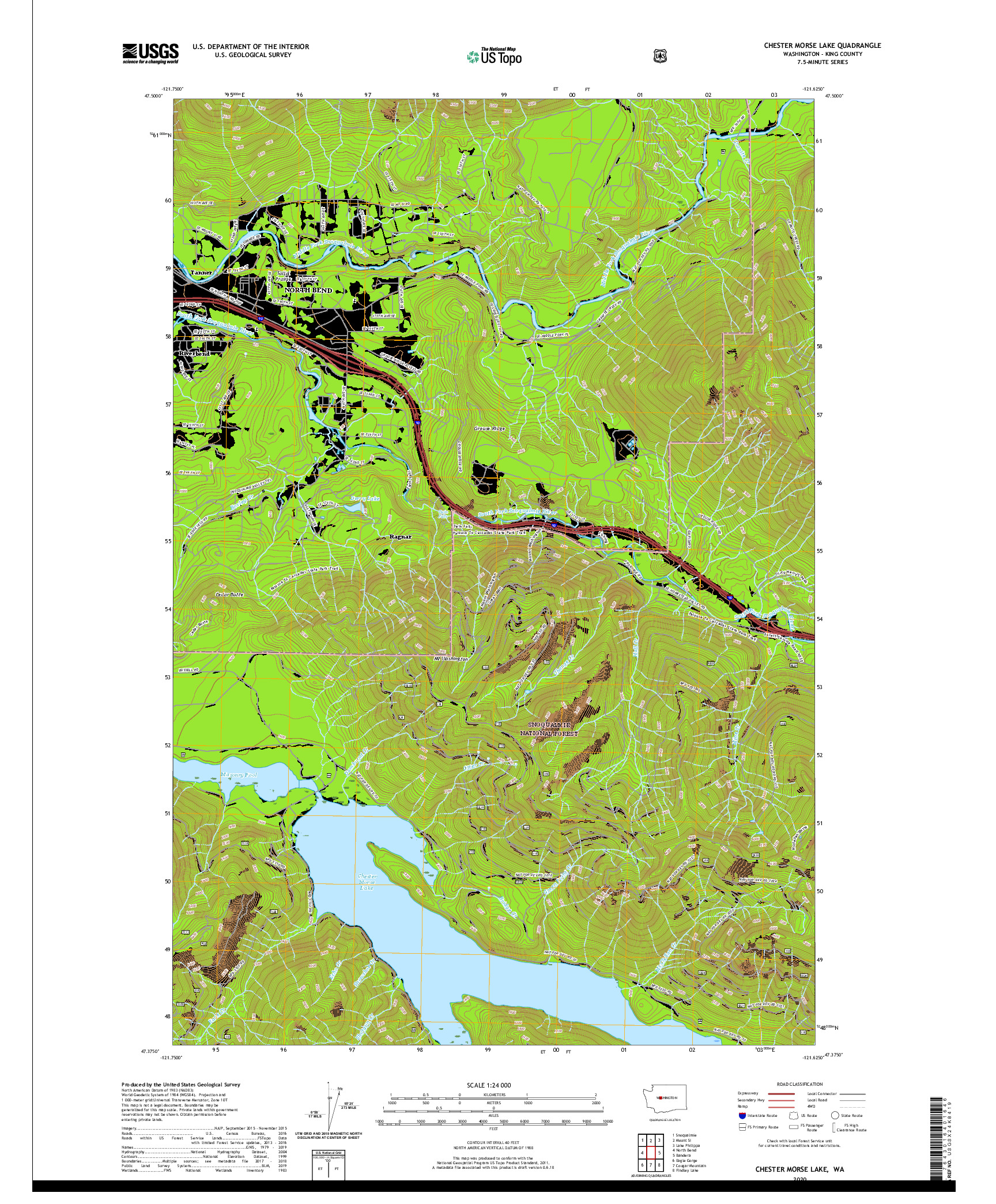 USGS US TOPO 7.5-MINUTE MAP FOR CHESTER MORSE LAKE, WA 2020