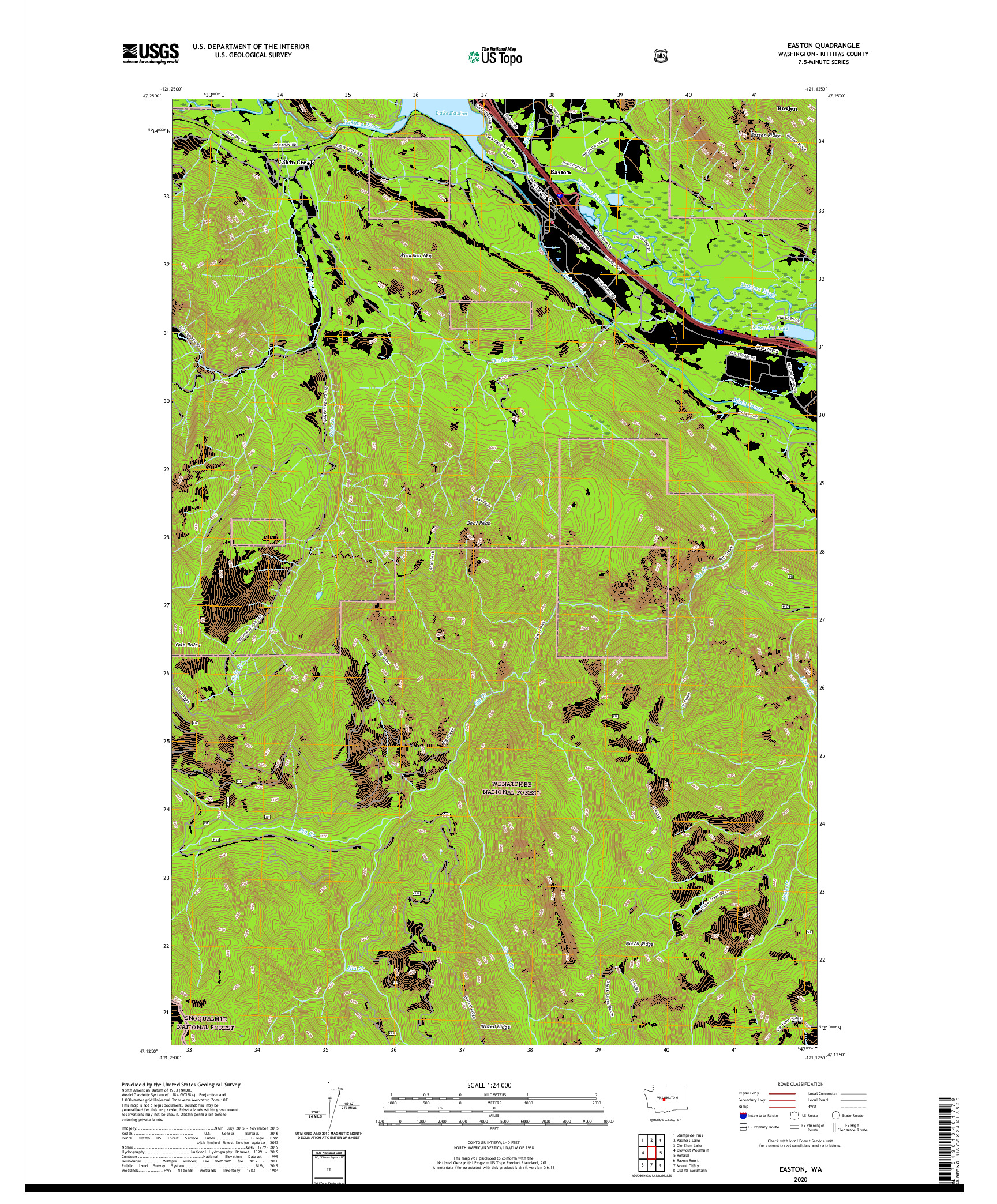 USGS US TOPO 7.5-MINUTE MAP FOR EASTON, WA 2020