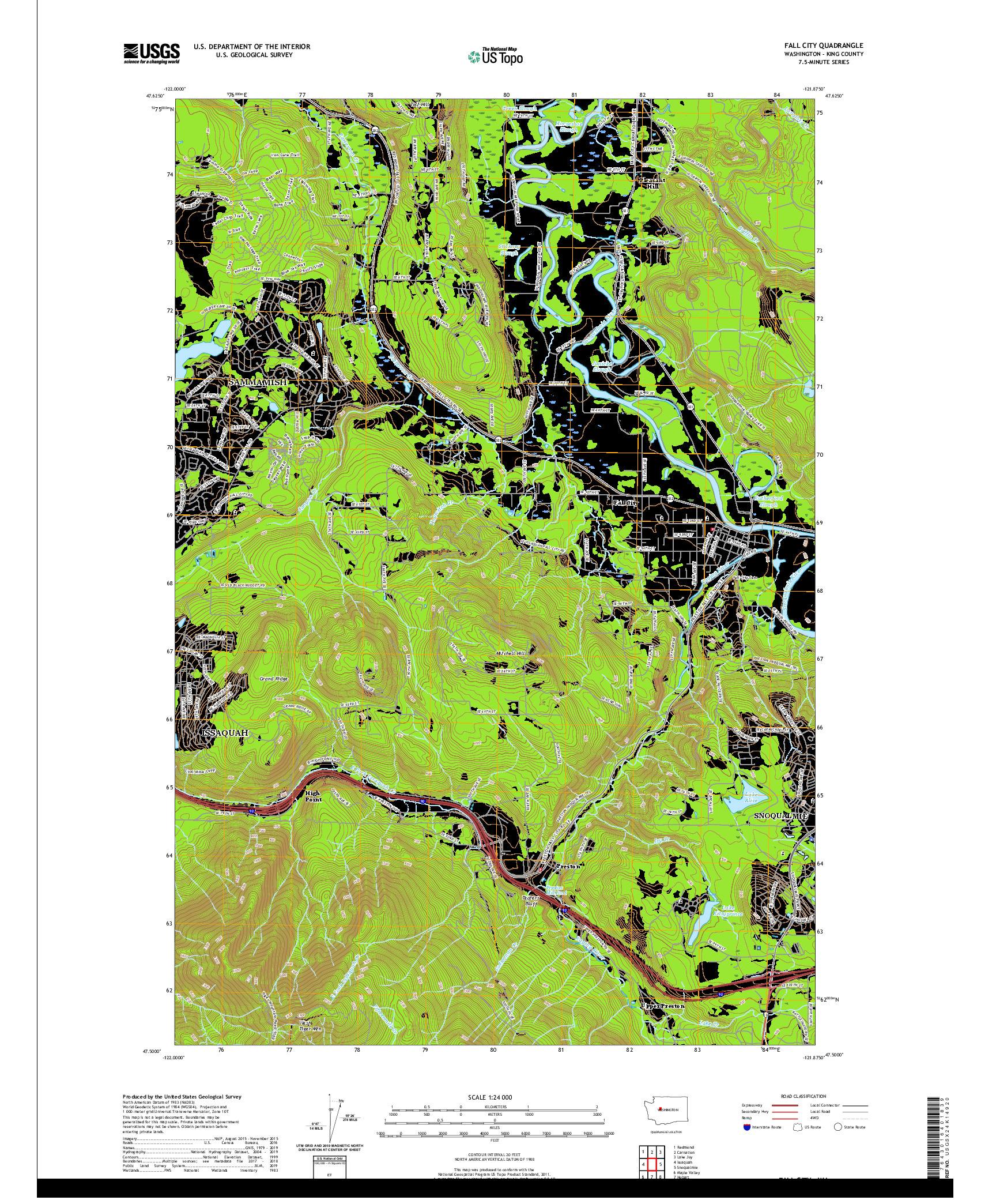 USGS US TOPO 7.5-MINUTE MAP FOR FALL CITY, WA 2020