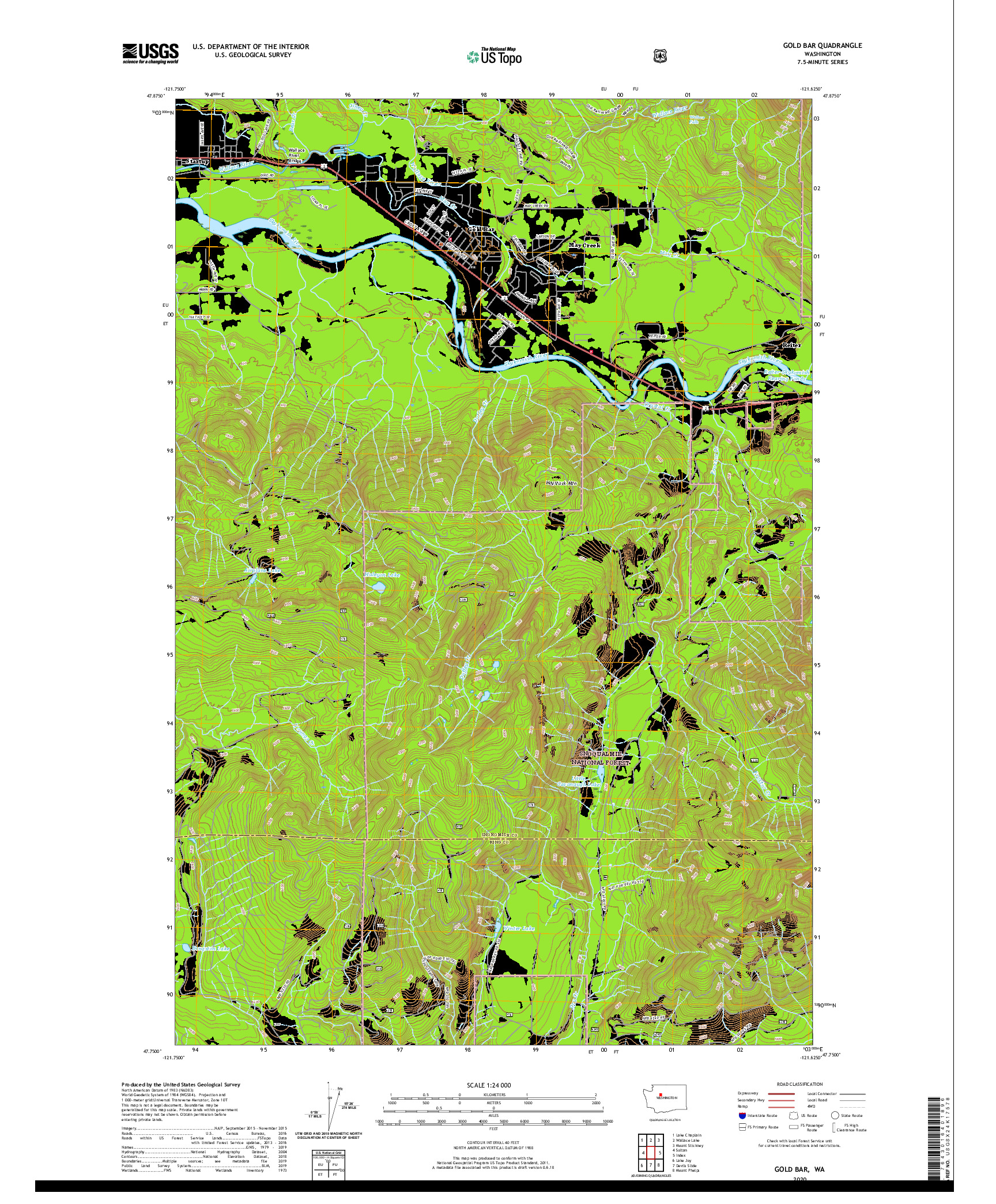 USGS US TOPO 7.5-MINUTE MAP FOR GOLD BAR, WA 2020