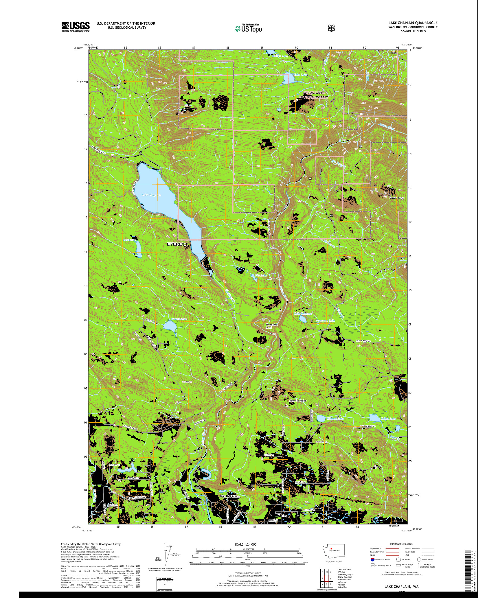 USGS US TOPO 7.5-MINUTE MAP FOR LAKE CHAPLAIN, WA 2020