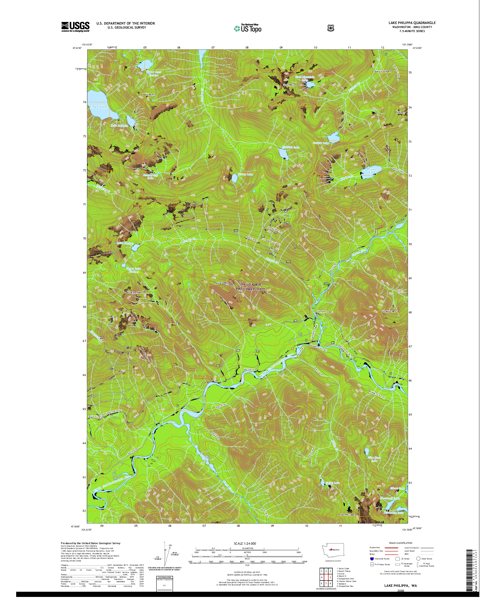 USGS US TOPO 7.5-MINUTE MAP FOR LAKE PHILIPPA, WA 2020
