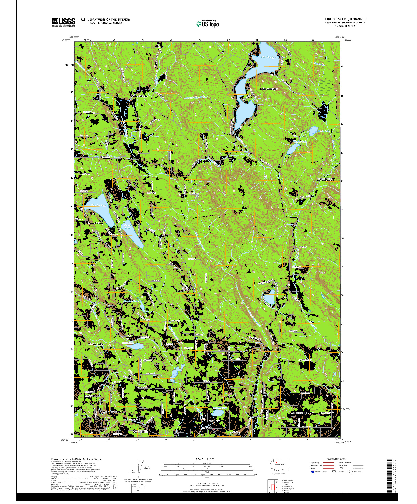 USGS US TOPO 7.5-MINUTE MAP FOR LAKE ROESIGER, WA 2020