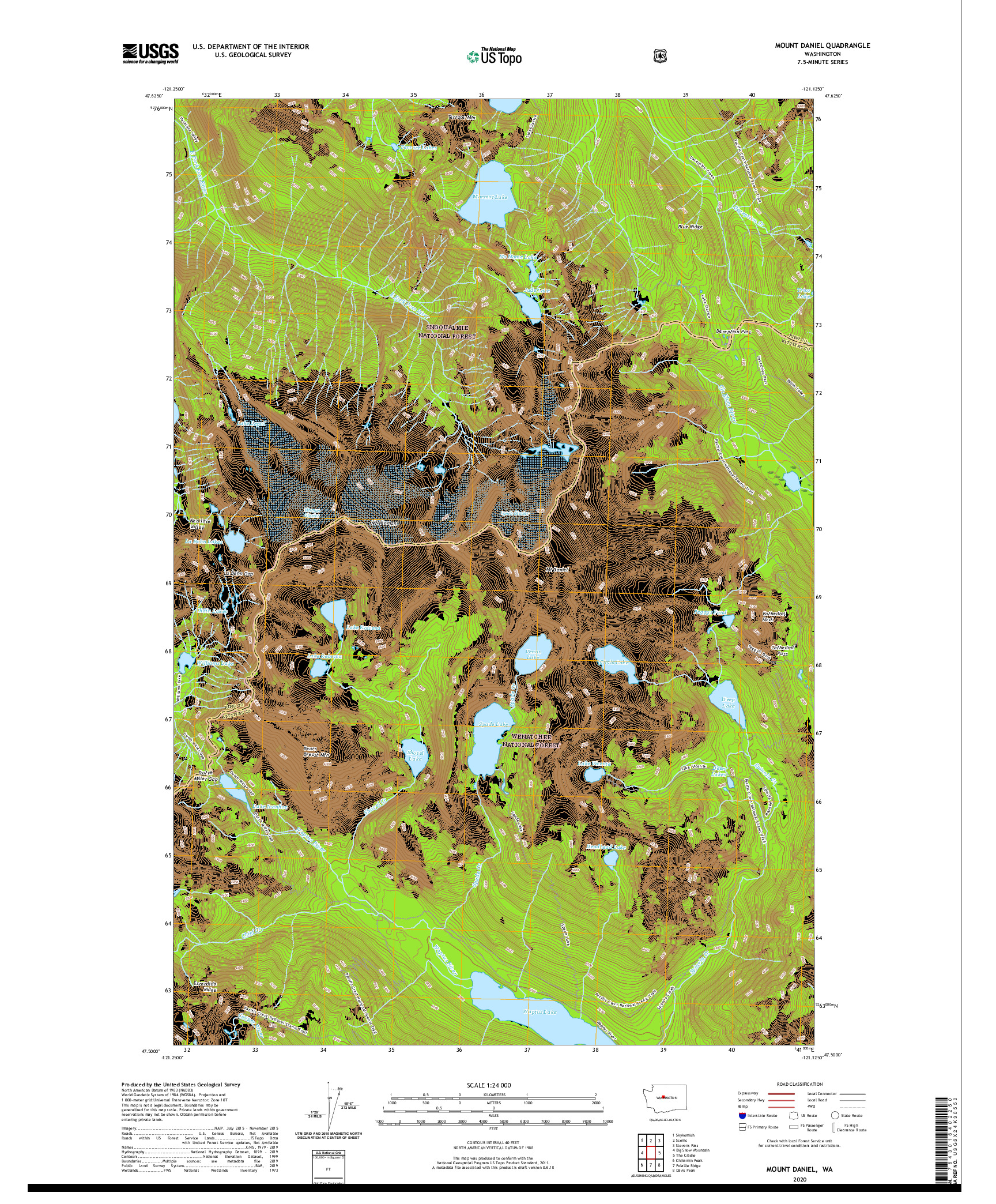 USGS US TOPO 7.5-MINUTE MAP FOR MOUNT DANIEL, WA 2020