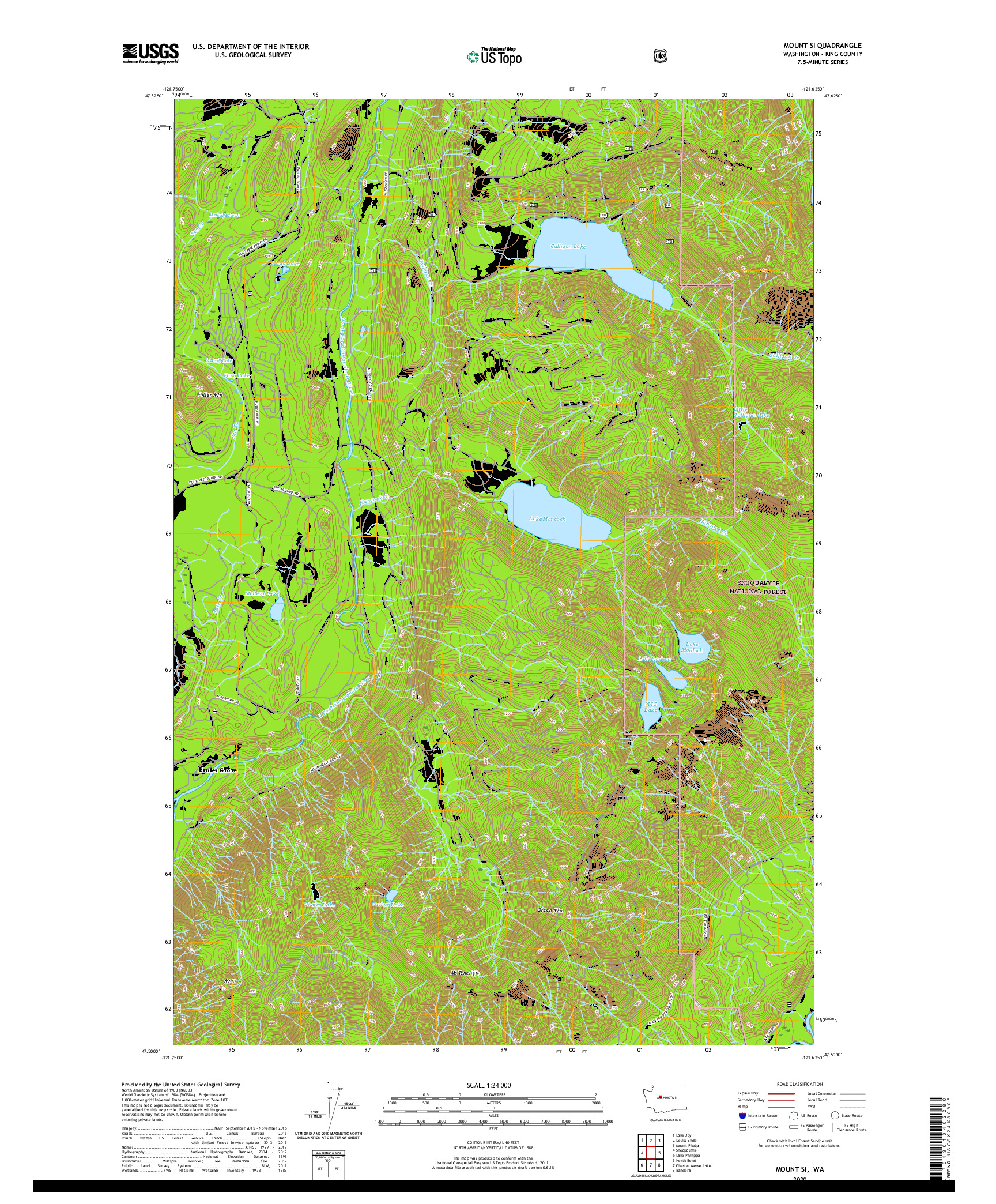 USGS US TOPO 7.5-MINUTE MAP FOR MOUNT SI, WA 2020