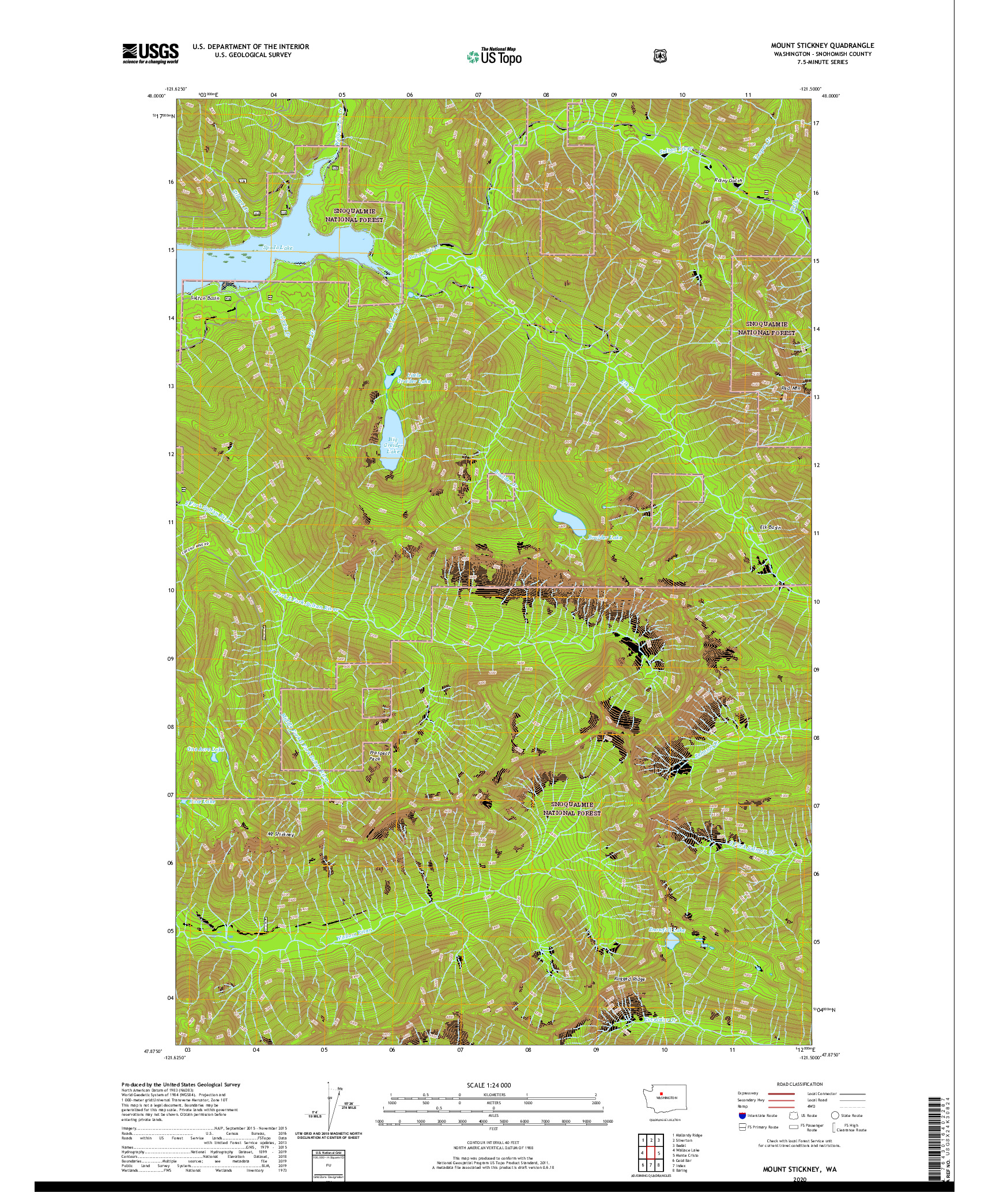 USGS US TOPO 7.5-MINUTE MAP FOR MOUNT STICKNEY, WA 2020