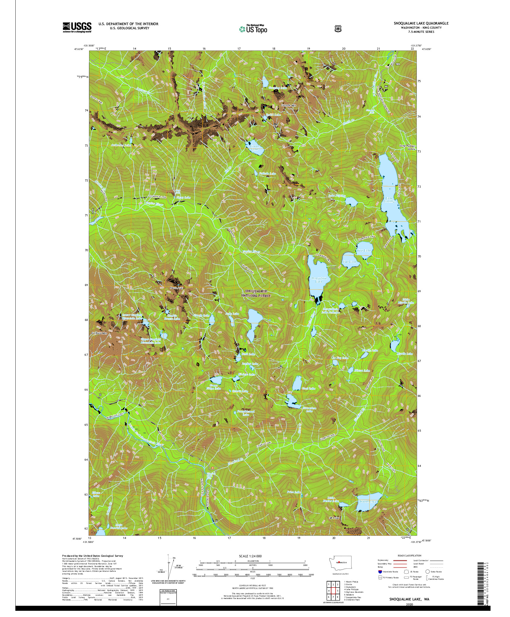 USGS US TOPO 7.5-MINUTE MAP FOR SNOQUALMIE LAKE, WA 2020