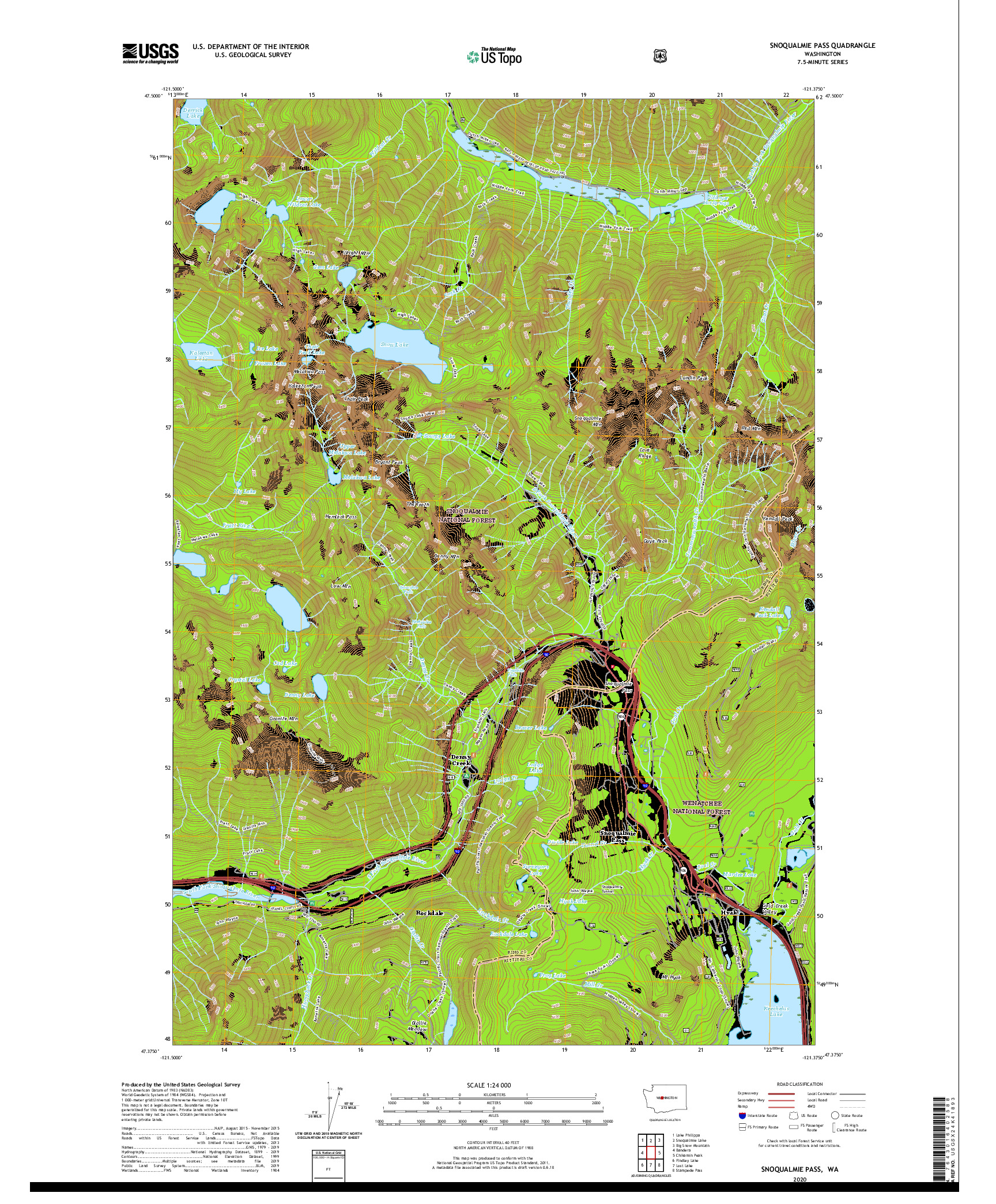 USGS US TOPO 7.5-MINUTE MAP FOR SNOQUALMIE PASS, WA 2020