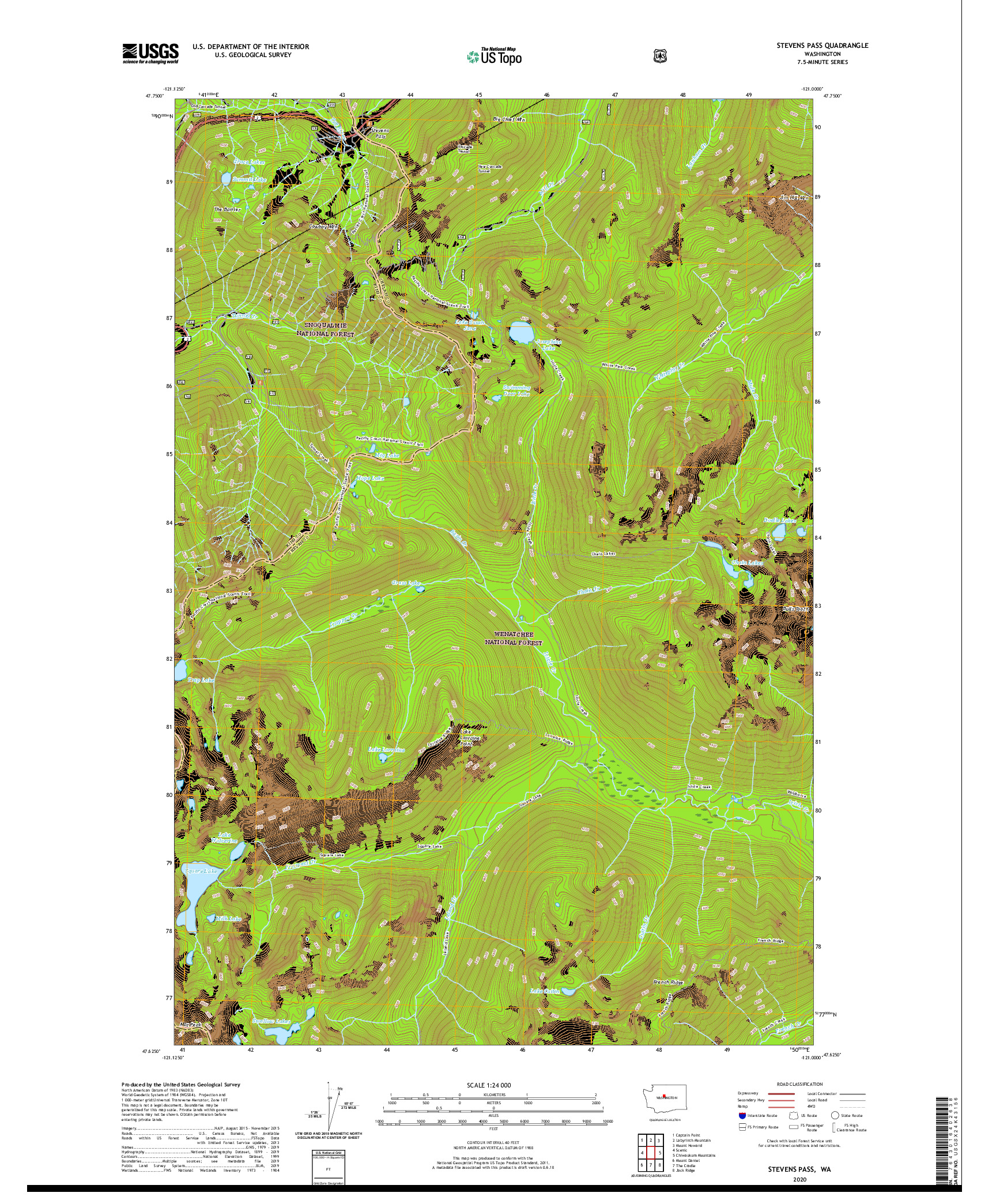 USGS US TOPO 7.5-MINUTE MAP FOR STEVENS PASS, WA 2020