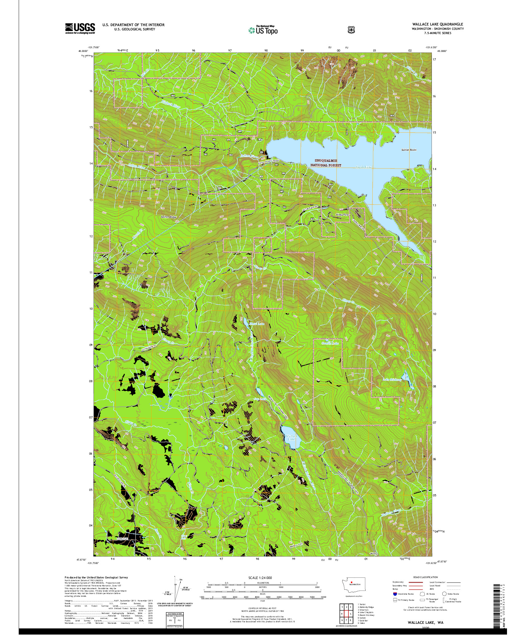 USGS US TOPO 7.5-MINUTE MAP FOR WALLACE LAKE, WA 2020