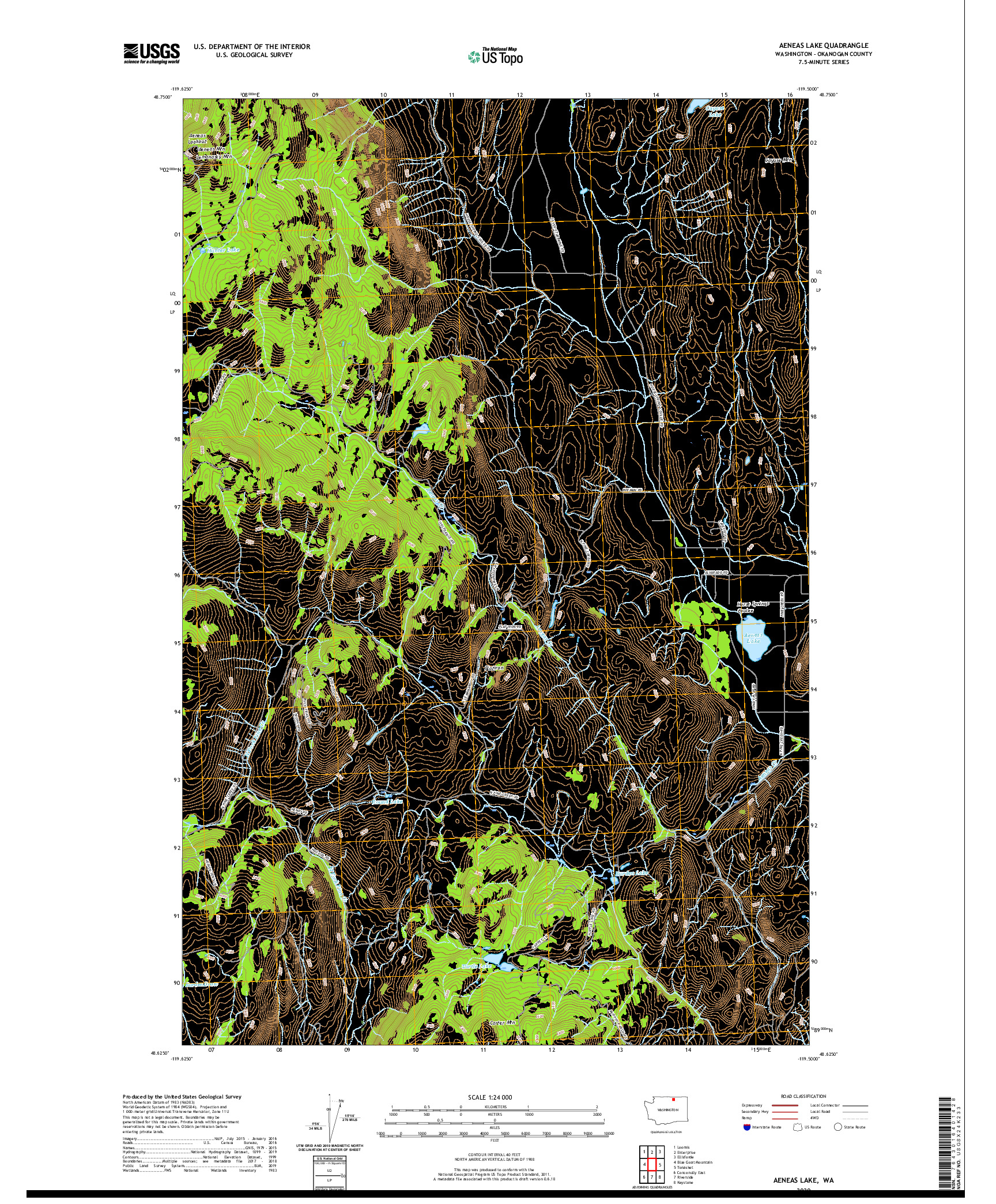USGS US TOPO 7.5-MINUTE MAP FOR AENEAS LAKE, WA 2020