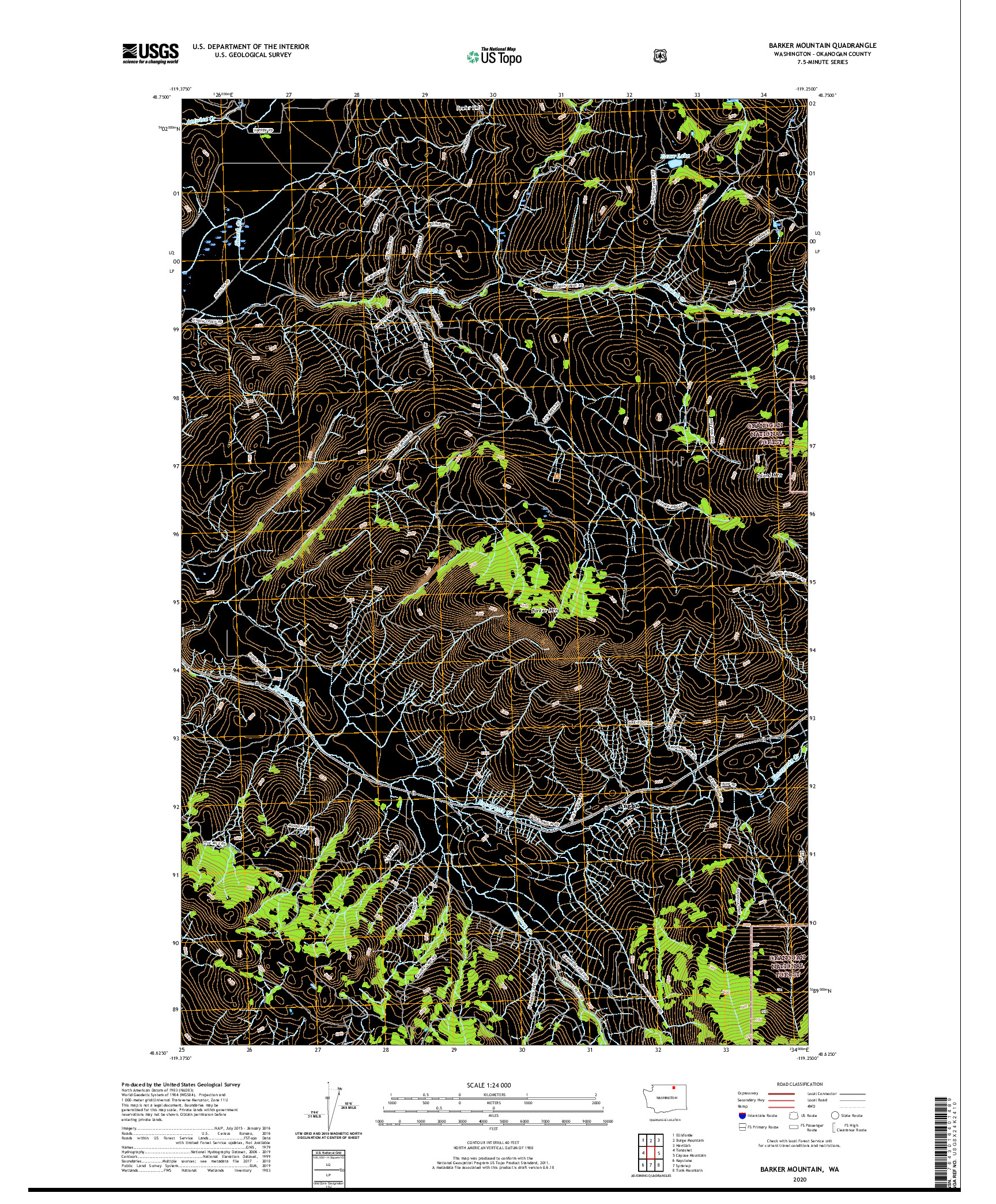 USGS US TOPO 7.5-MINUTE MAP FOR BARKER MOUNTAIN, WA 2020