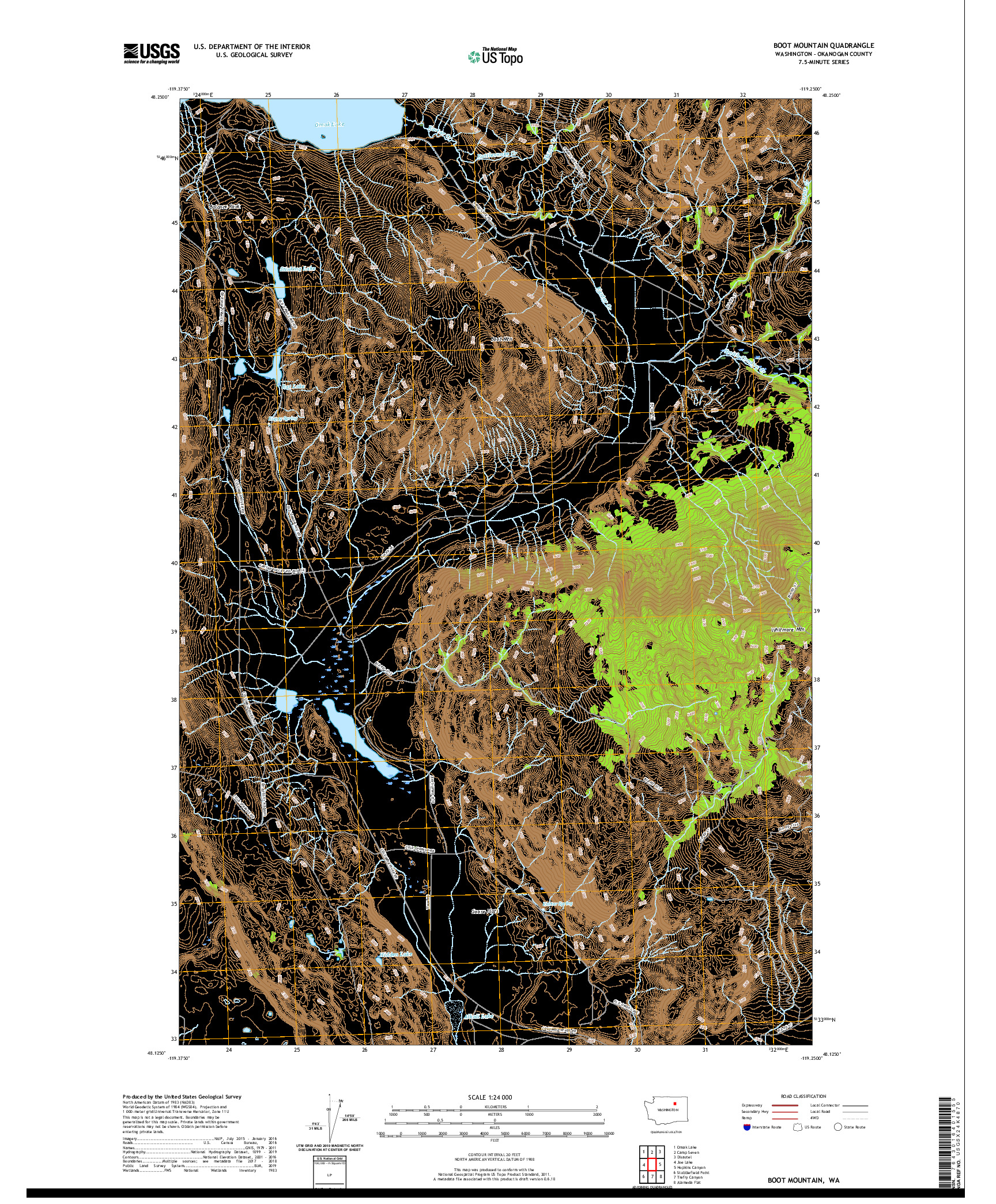 USGS US TOPO 7.5-MINUTE MAP FOR BOOT MOUNTAIN, WA 2020