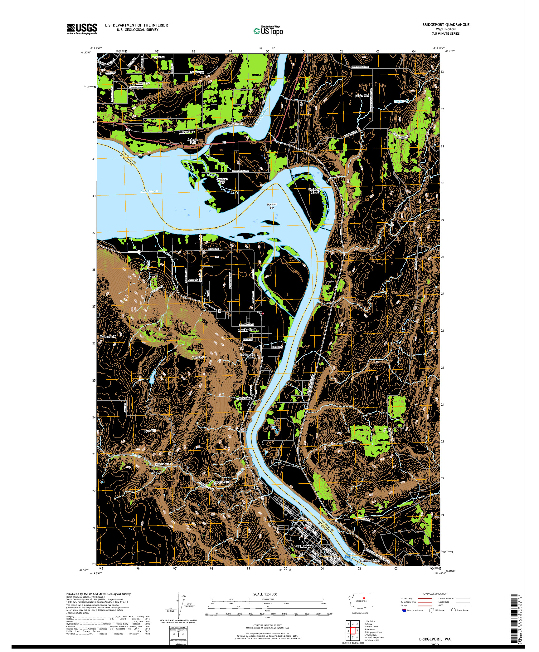 USGS US TOPO 7.5-MINUTE MAP FOR BRIDGEPORT, WA 2020