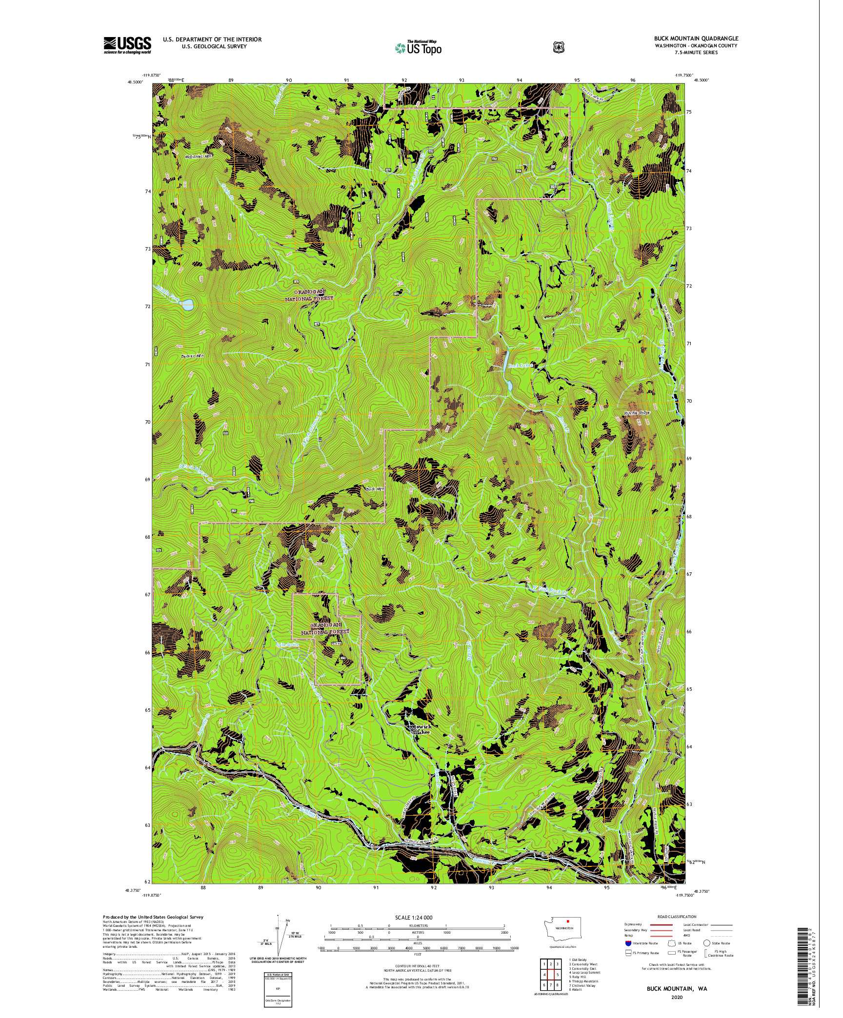 USGS US TOPO 7.5-MINUTE MAP FOR BUCK MOUNTAIN, WA 2020