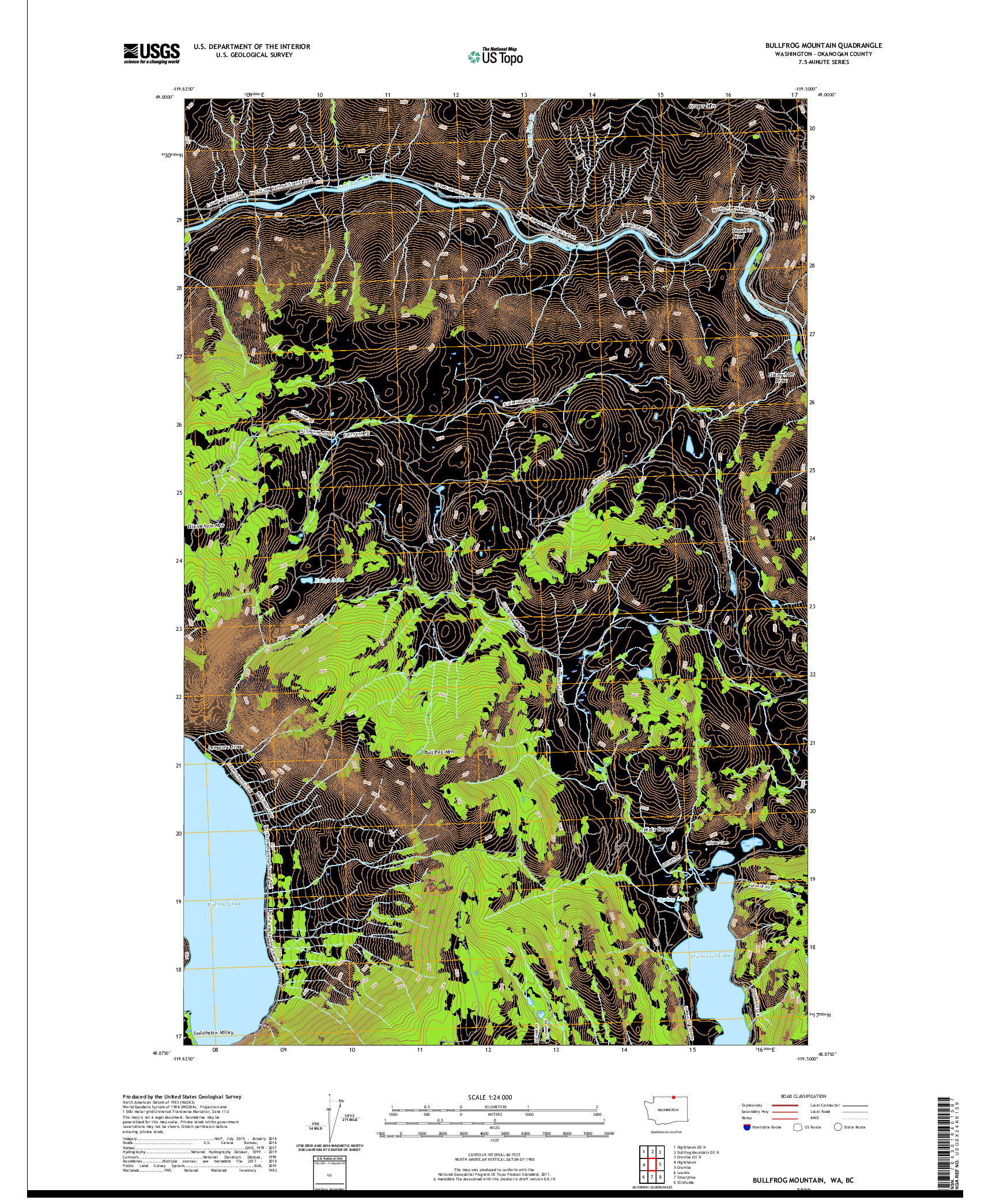 USGS US TOPO 7.5-MINUTE MAP FOR BULLFROG MOUNTAIN, WA,BC 2020