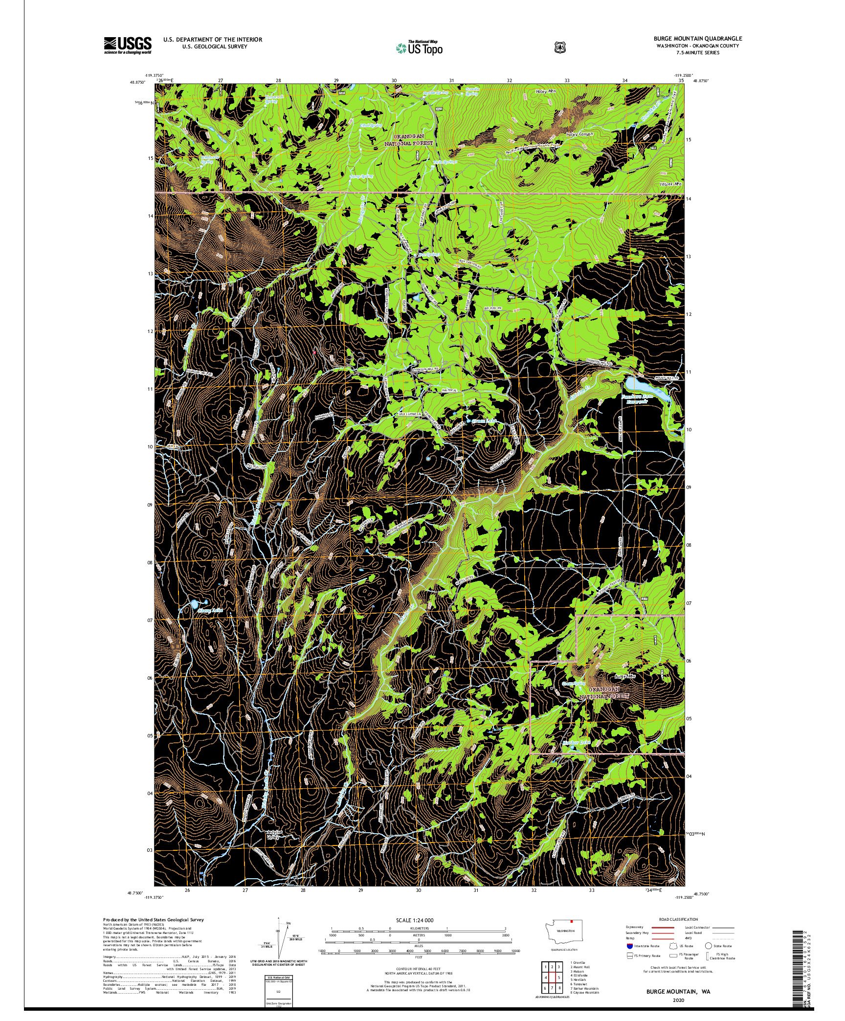 USGS US TOPO 7.5-MINUTE MAP FOR BURGE MOUNTAIN, WA 2020