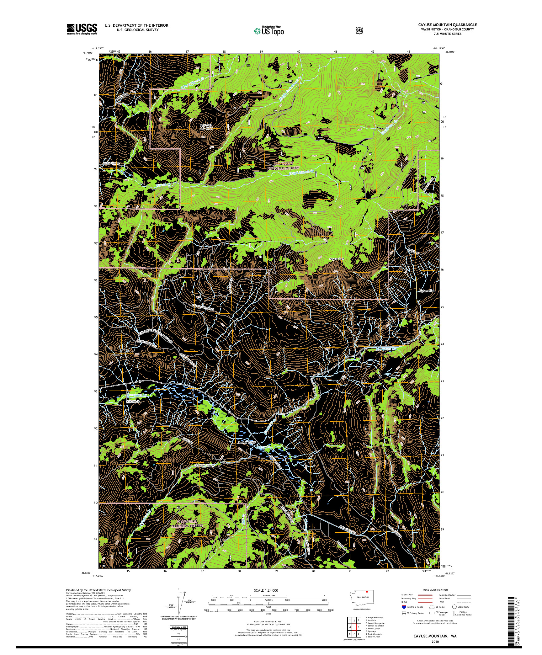 USGS US TOPO 7.5-MINUTE MAP FOR CAYUSE MOUNTAIN, WA 2020