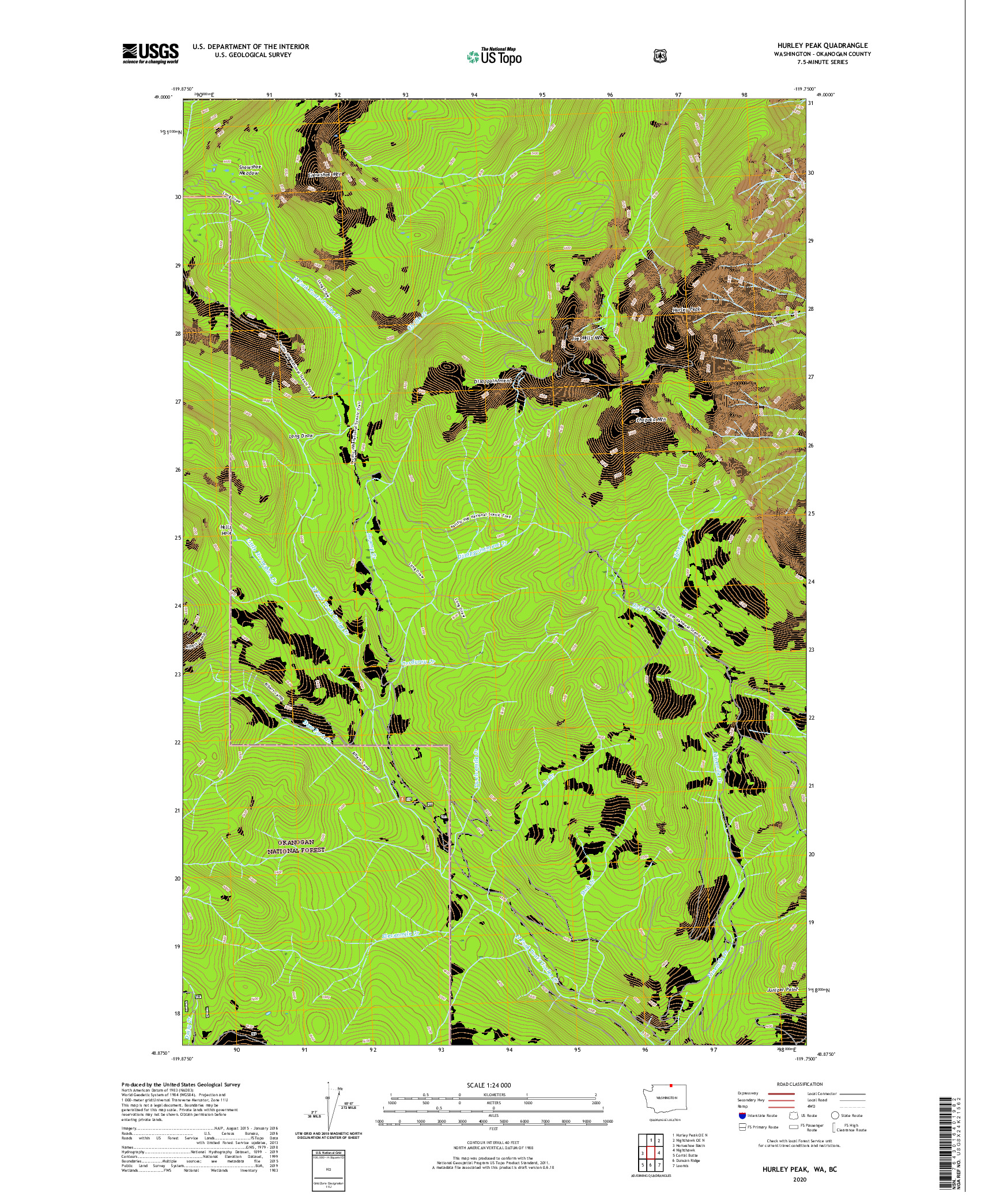 USGS US TOPO 7.5-MINUTE MAP FOR HURLEY PEAK, WA,BC 2020
