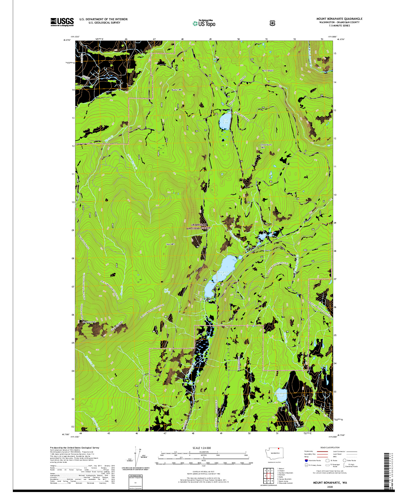 USGS US TOPO 7.5-MINUTE MAP FOR MOUNT BONAPARTE, WA 2020