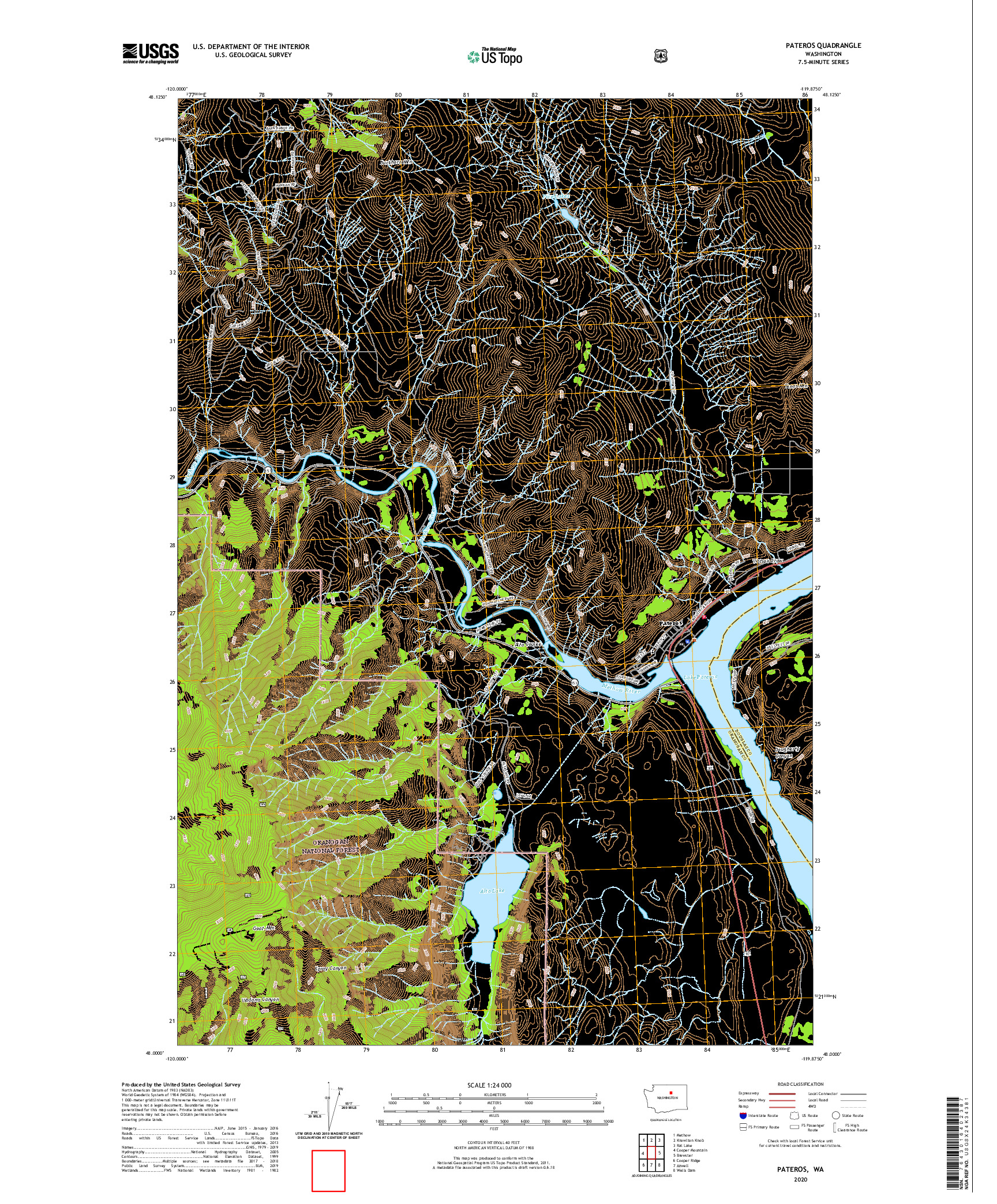 USGS US TOPO 7.5-MINUTE MAP FOR PATEROS, WA 2020
