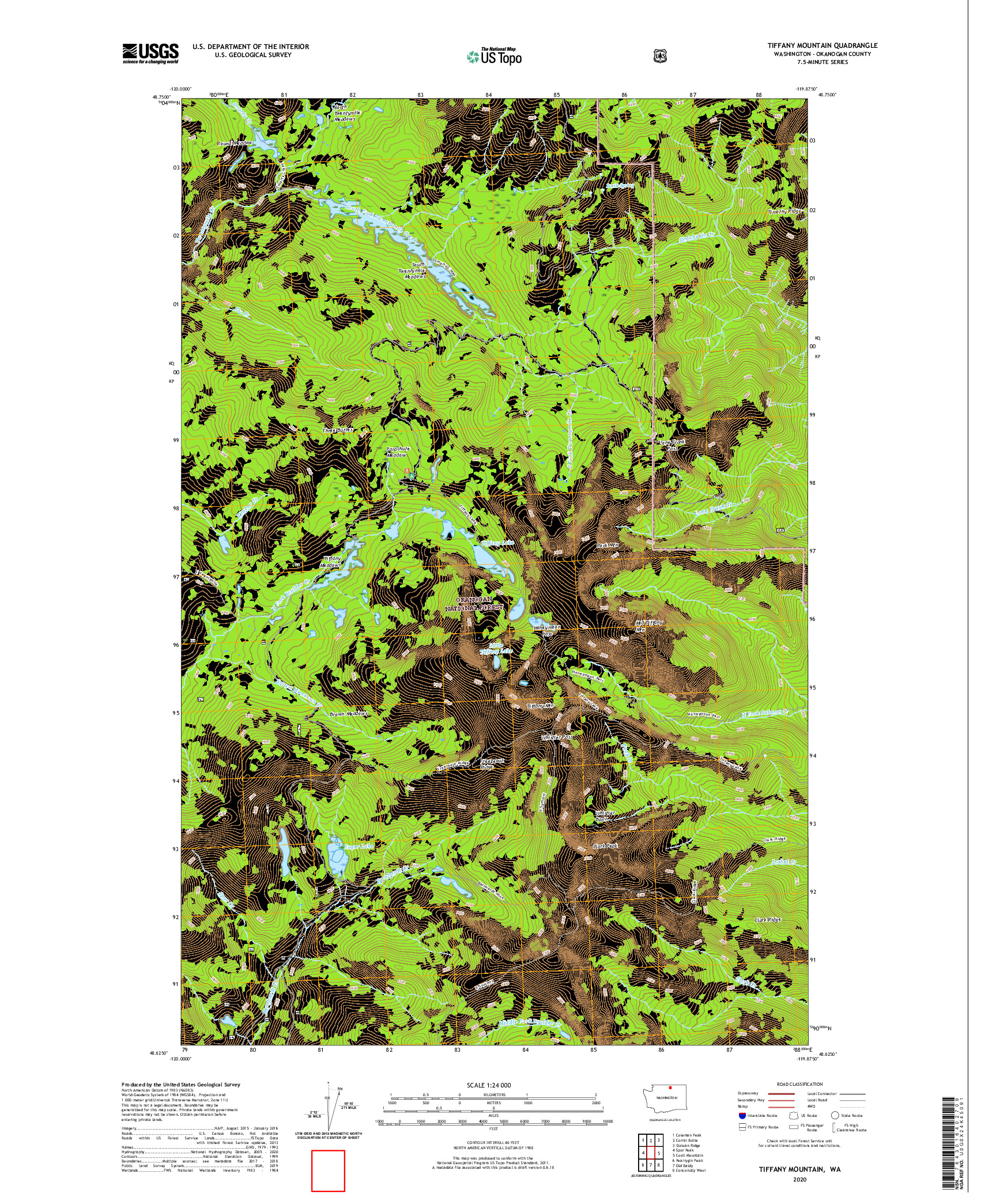 USGS US TOPO 7.5-MINUTE MAP FOR TIFFANY MOUNTAIN, WA 2020