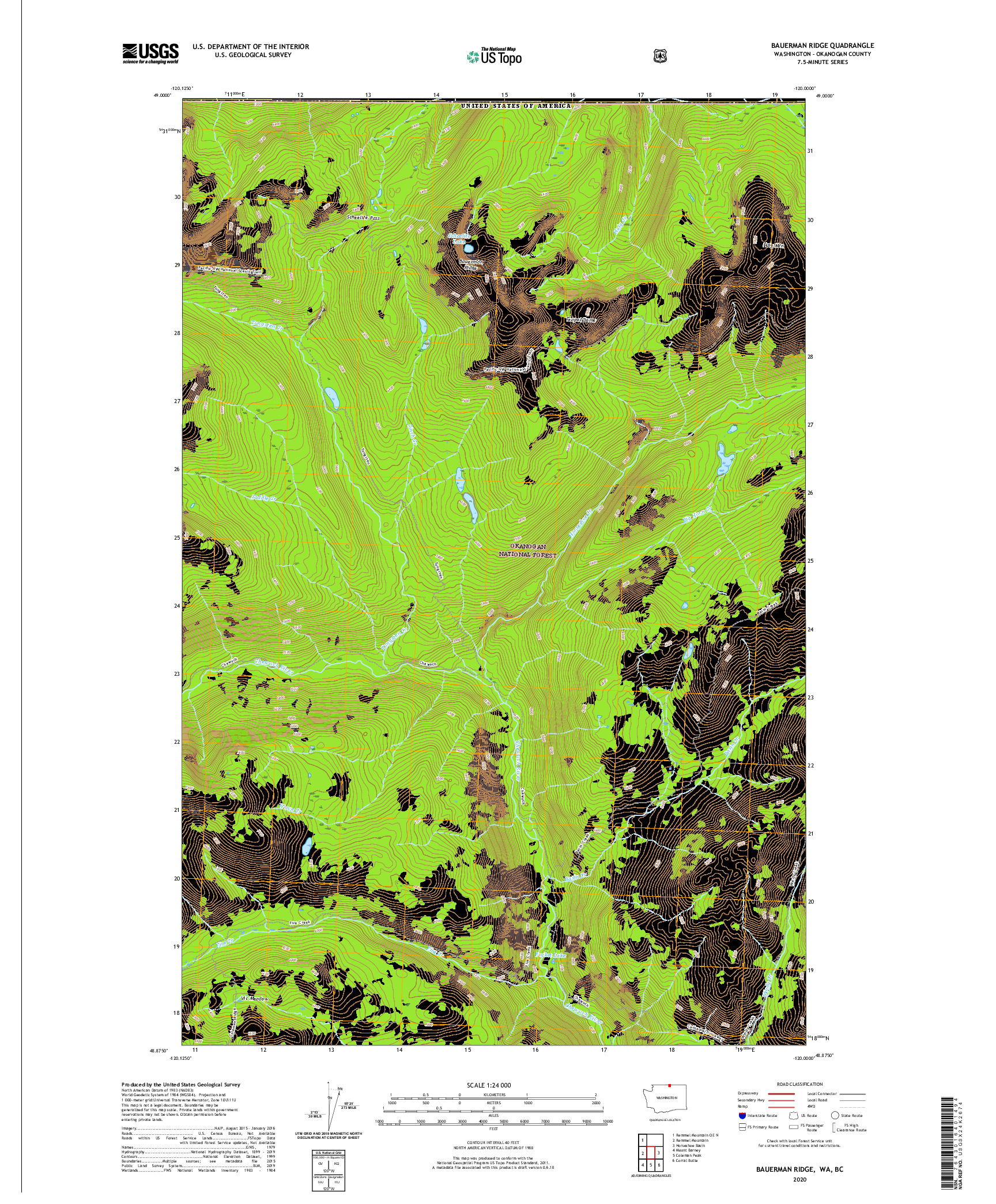 USGS US TOPO 7.5-MINUTE MAP FOR BAUERMAN RIDGE, WA,BC 2020