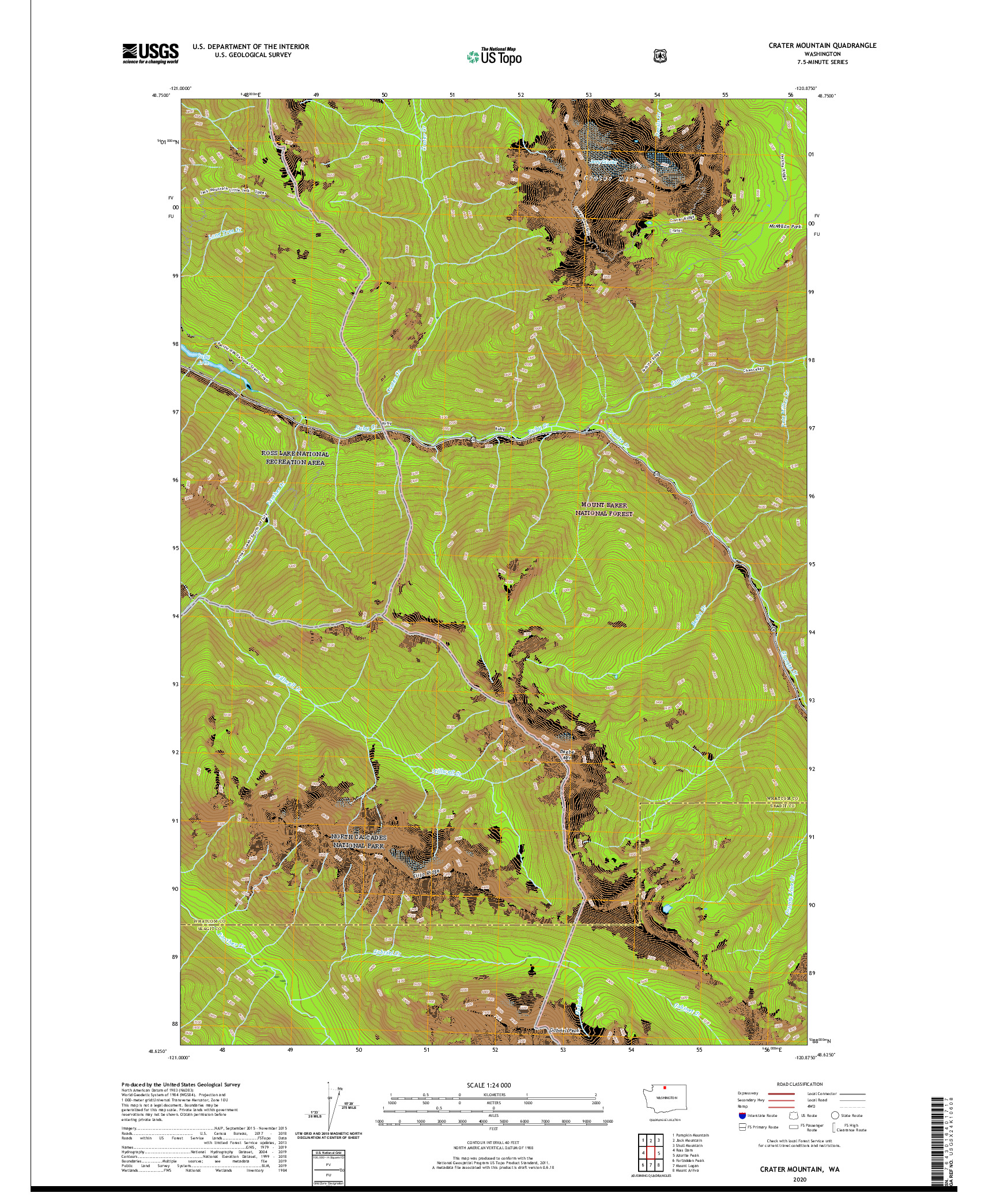USGS US TOPO 7.5-MINUTE MAP FOR CRATER MOUNTAIN, WA 2020