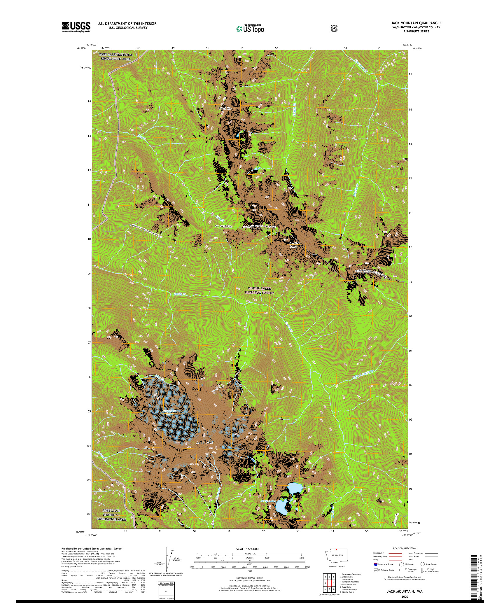 USGS US TOPO 7.5-MINUTE MAP FOR JACK MOUNTAIN, WA 2020