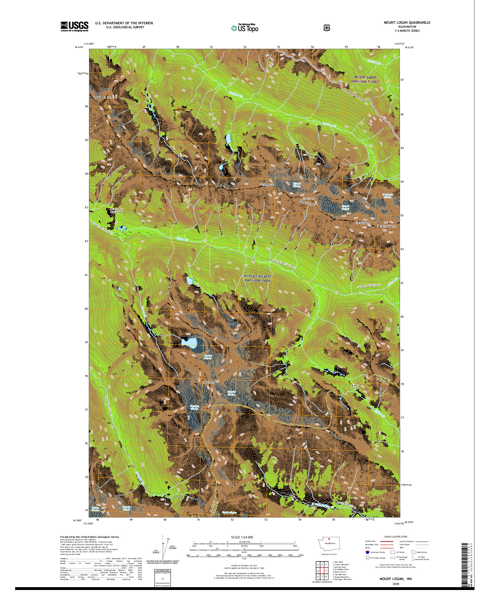 USGS US TOPO 7.5-MINUTE MAP FOR MOUNT LOGAN, WA 2020