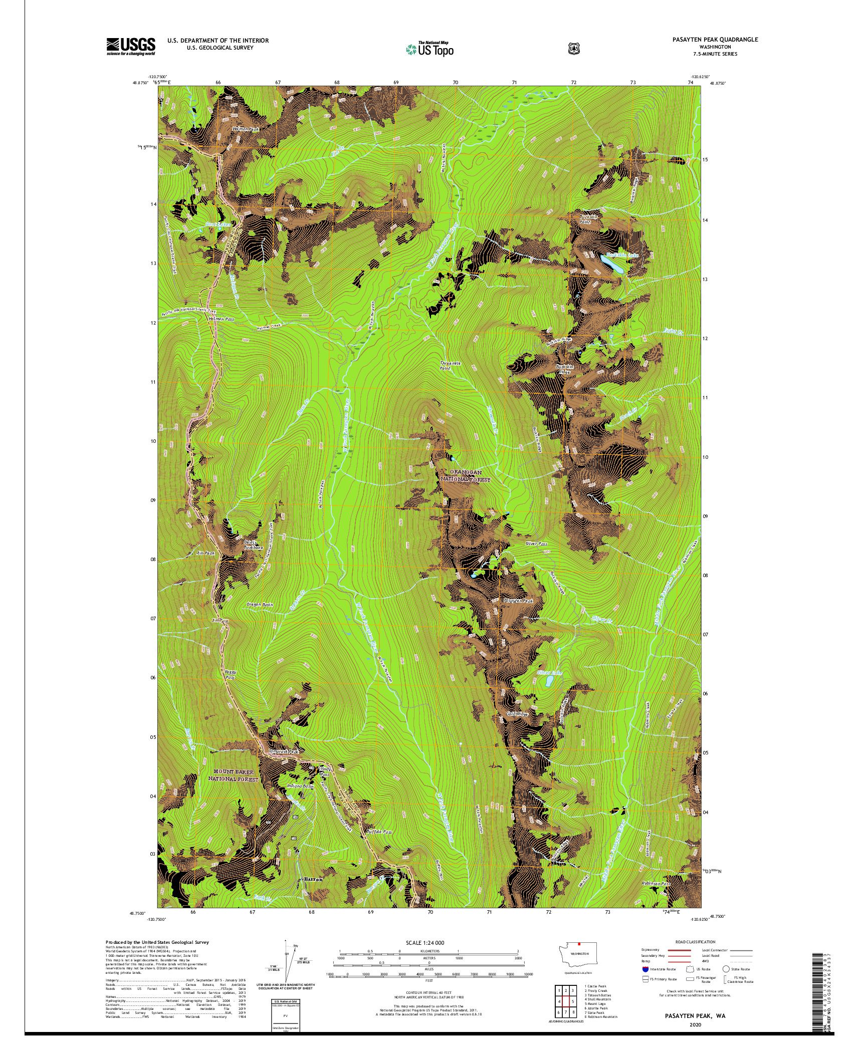 USGS US TOPO 7.5-MINUTE MAP FOR PASAYTEN PEAK, WA 2020