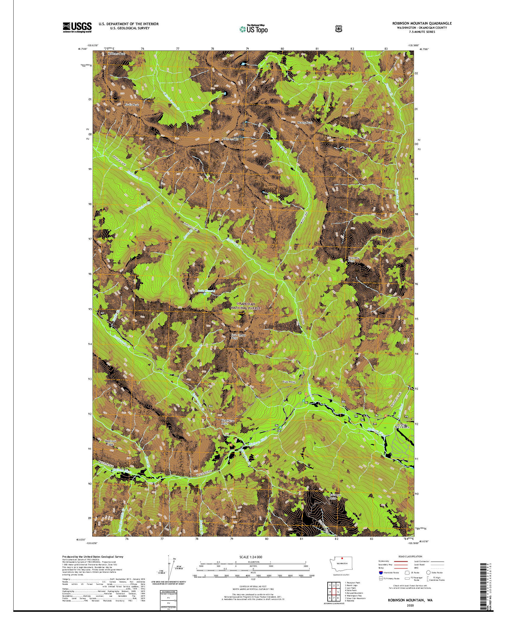 USGS US TOPO 7.5-MINUTE MAP FOR ROBINSON MOUNTAIN, WA 2020
