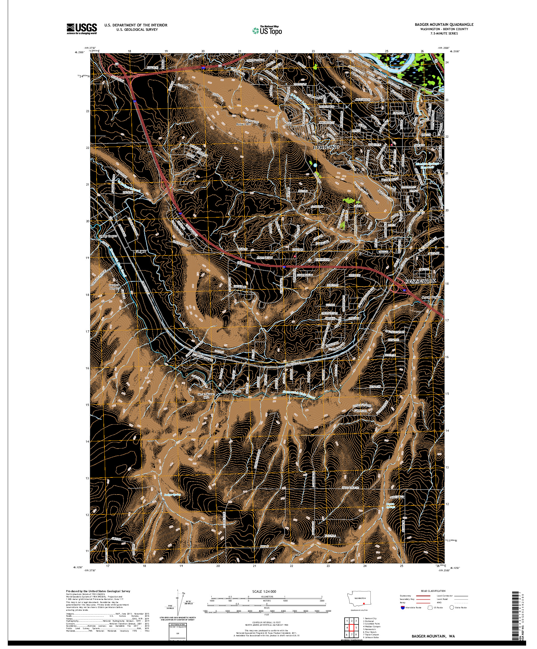 USGS US TOPO 7.5-MINUTE MAP FOR BADGER MOUNTAIN, WA 2020