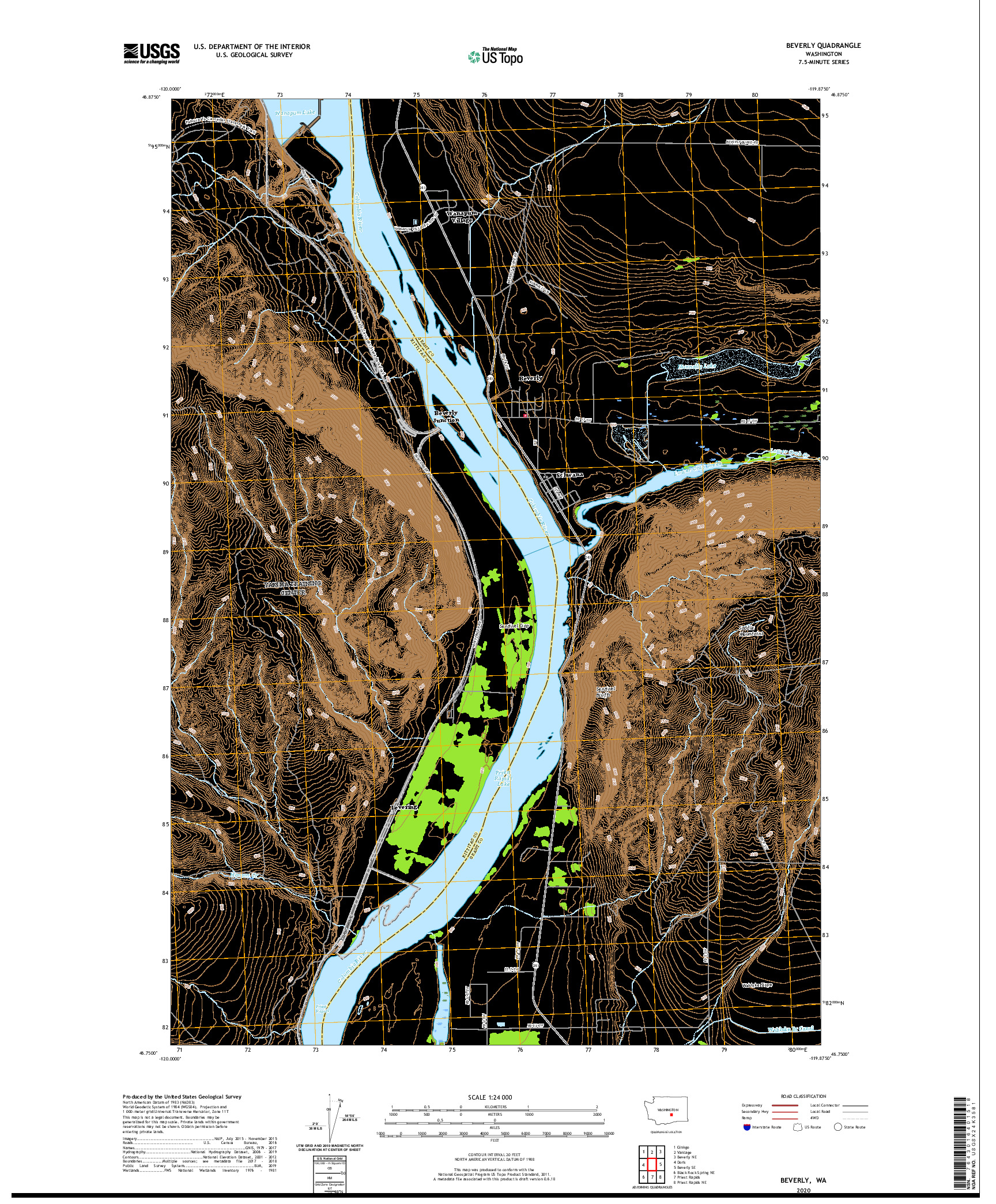 USGS US TOPO 7.5-MINUTE MAP FOR BEVERLY, WA 2020