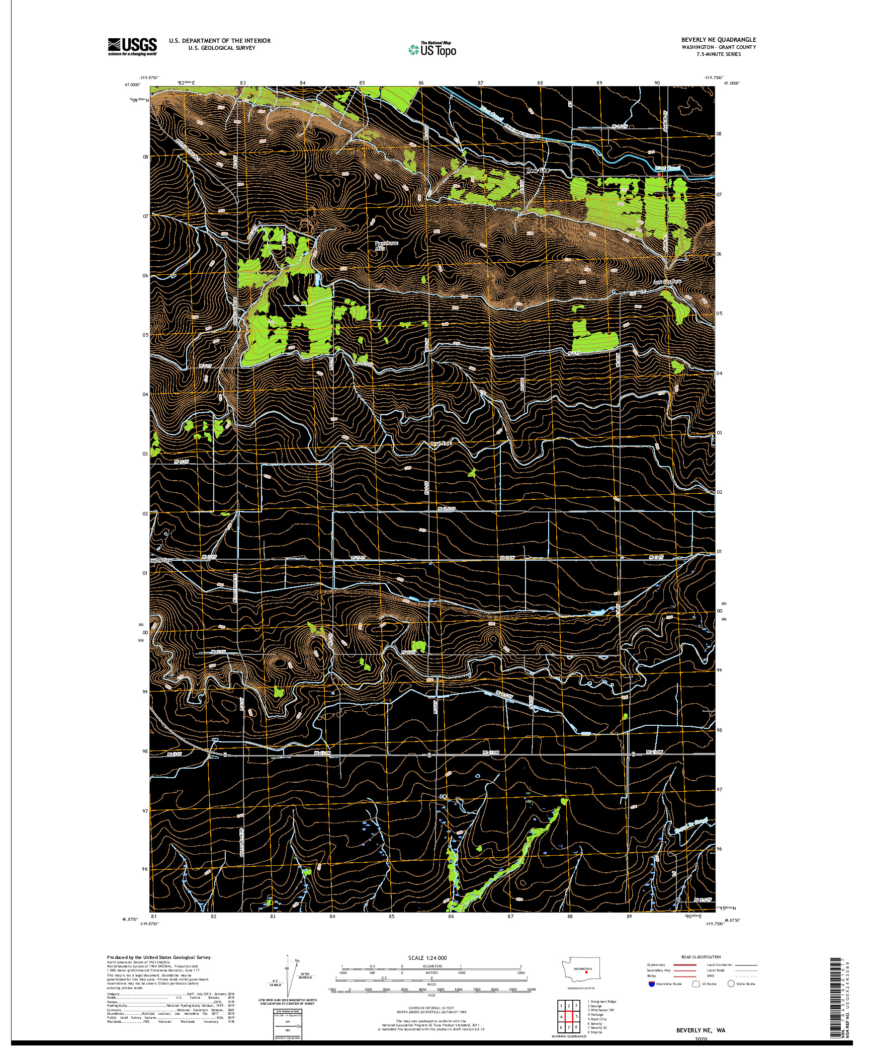 USGS US TOPO 7.5-MINUTE MAP FOR BEVERLY NE, WA 2020