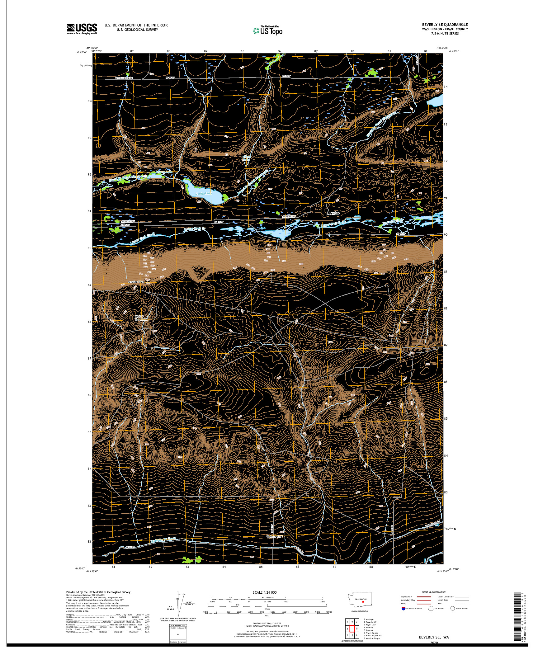 USGS US TOPO 7.5-MINUTE MAP FOR BEVERLY SE, WA 2020