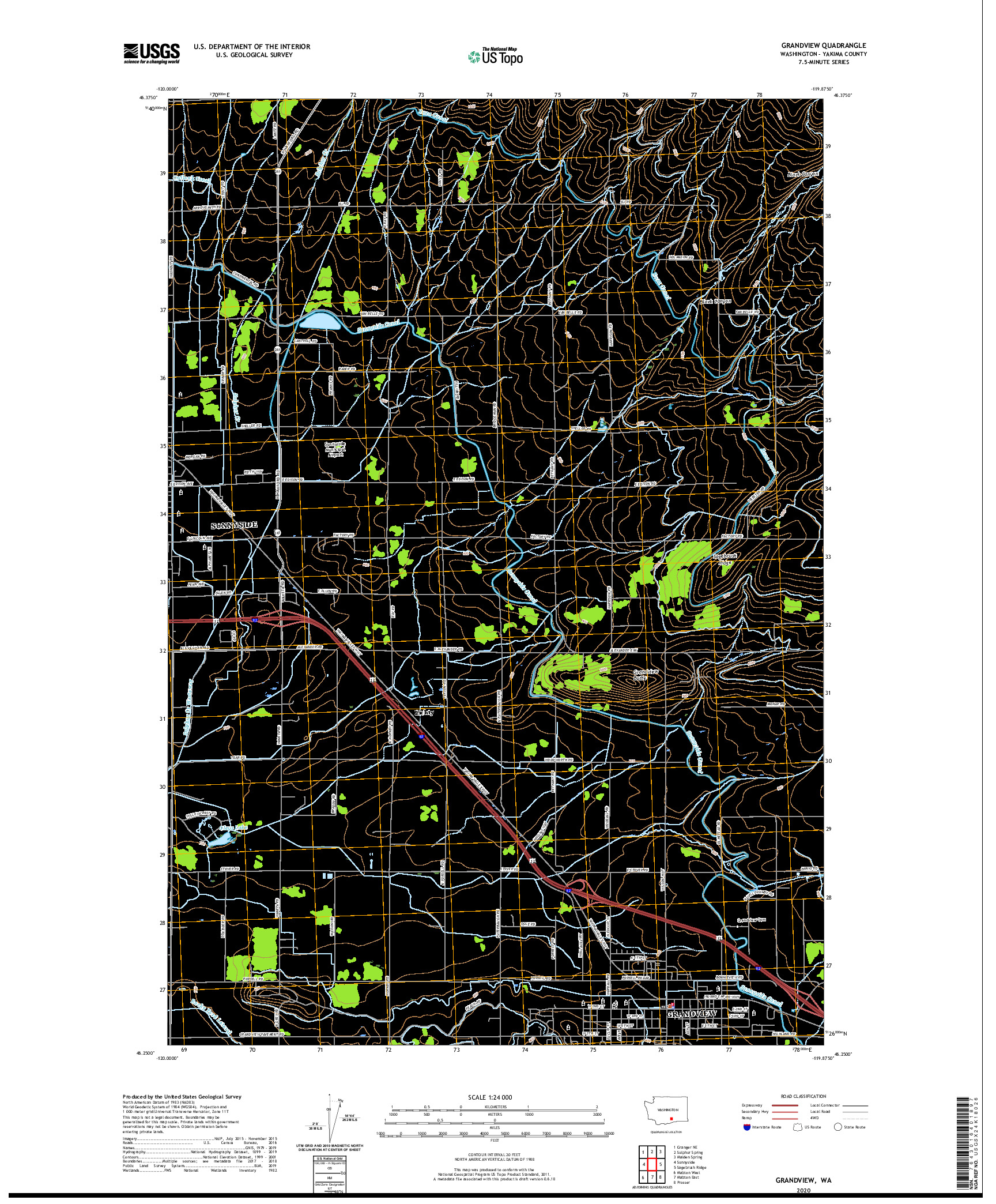 USGS US TOPO 7.5-MINUTE MAP FOR GRANDVIEW, WA 2020