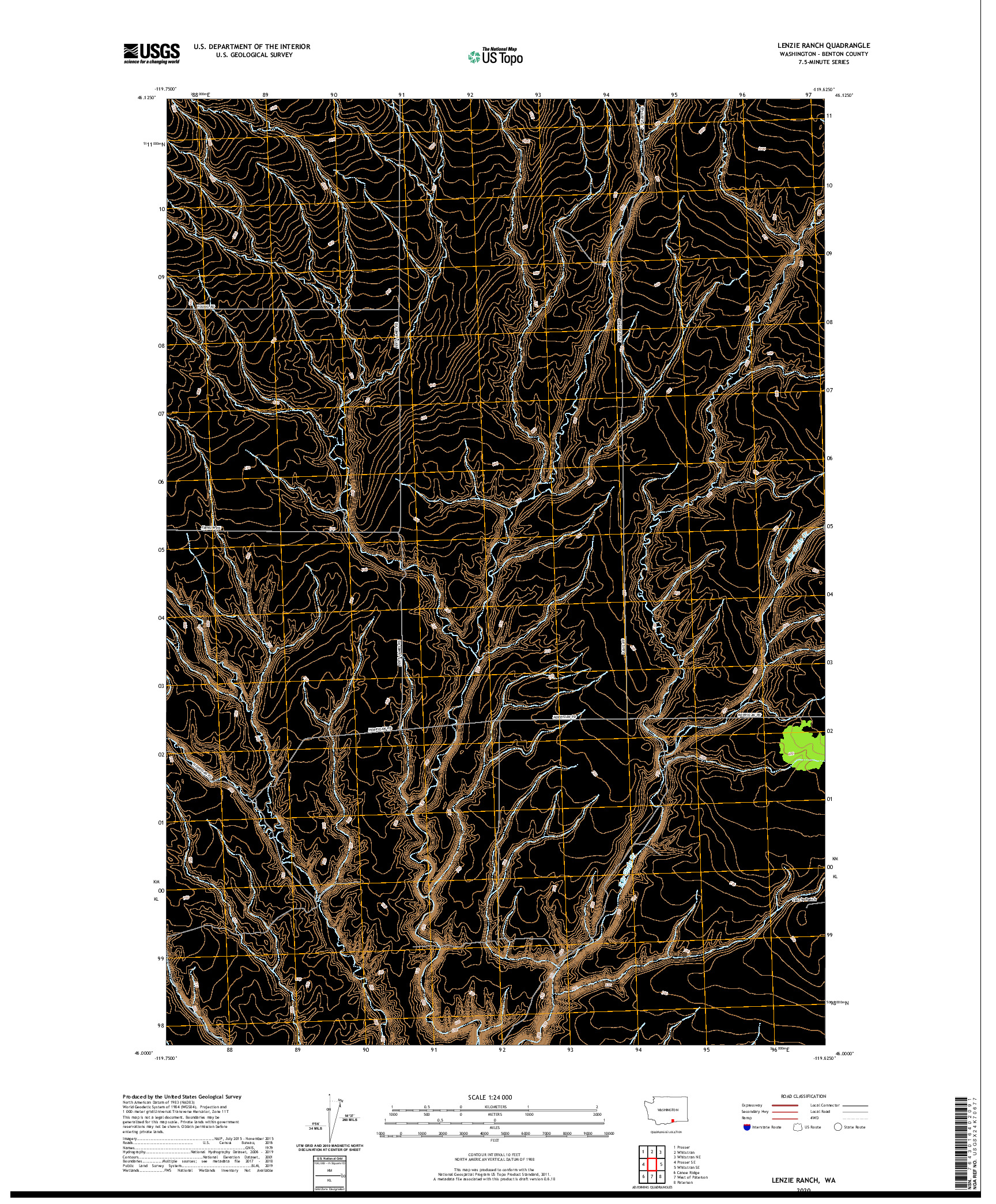 USGS US TOPO 7.5-MINUTE MAP FOR LENZIE RANCH, WA 2020