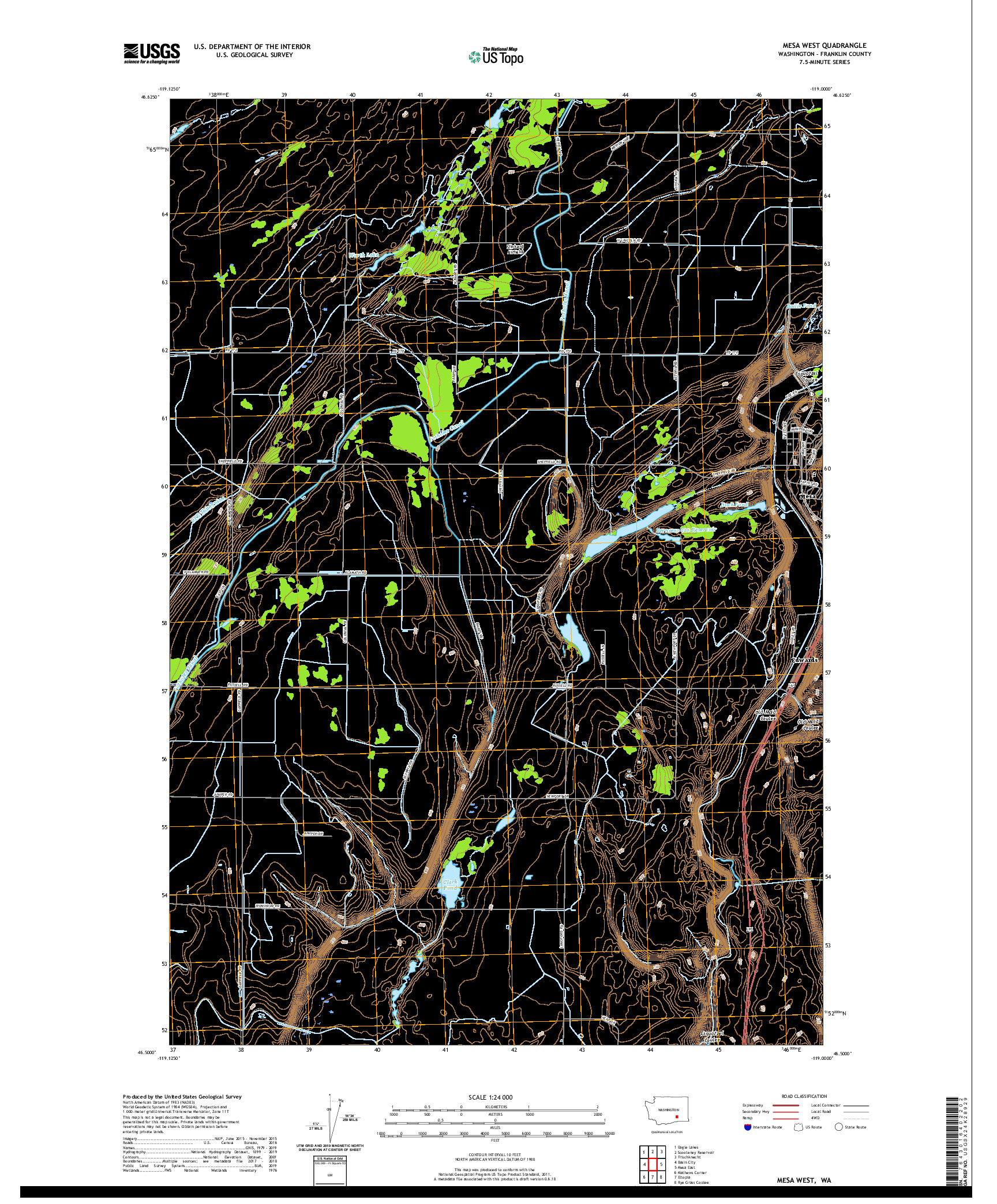 USGS US TOPO 7.5-MINUTE MAP FOR MESA WEST, WA 2020