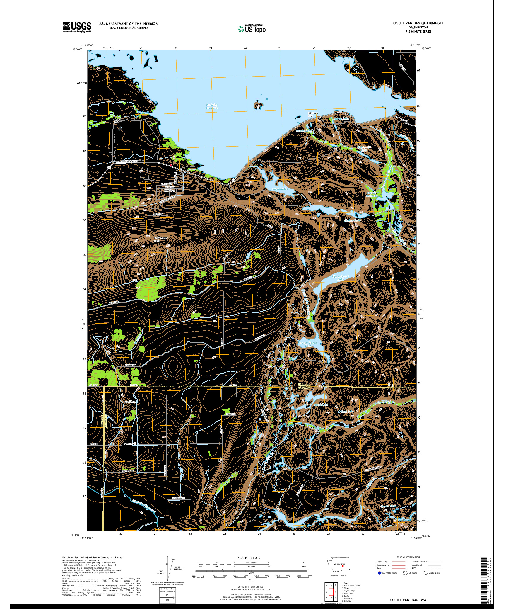 USGS US TOPO 7.5-MINUTE MAP FOR O'SULLIVAN DAM, WA 2020